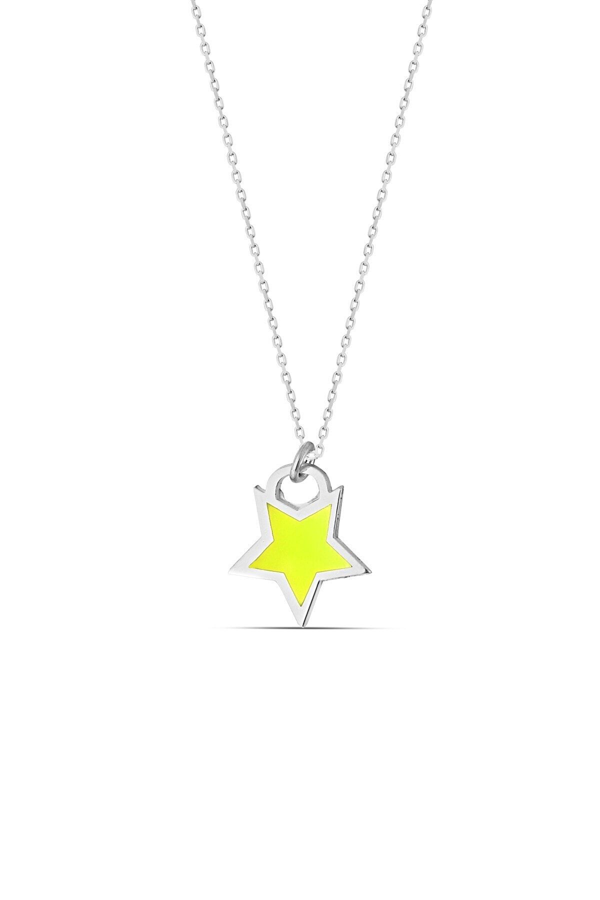 MySilvers Sarı Neon Gümüş Yıldız Kolye