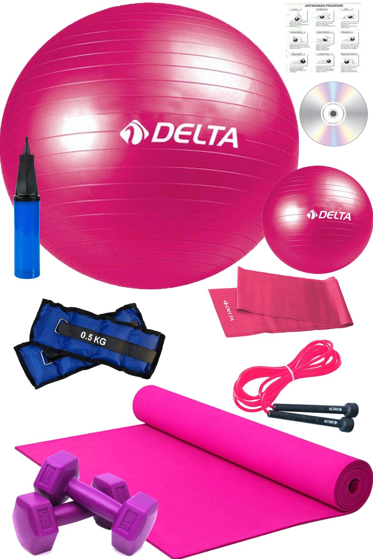 Delta 10 lu Pilates Seti Pilates Matı Pilates Topu Pilates Lastiği 1KG Dambıl Seti Bilek Ağırlığı