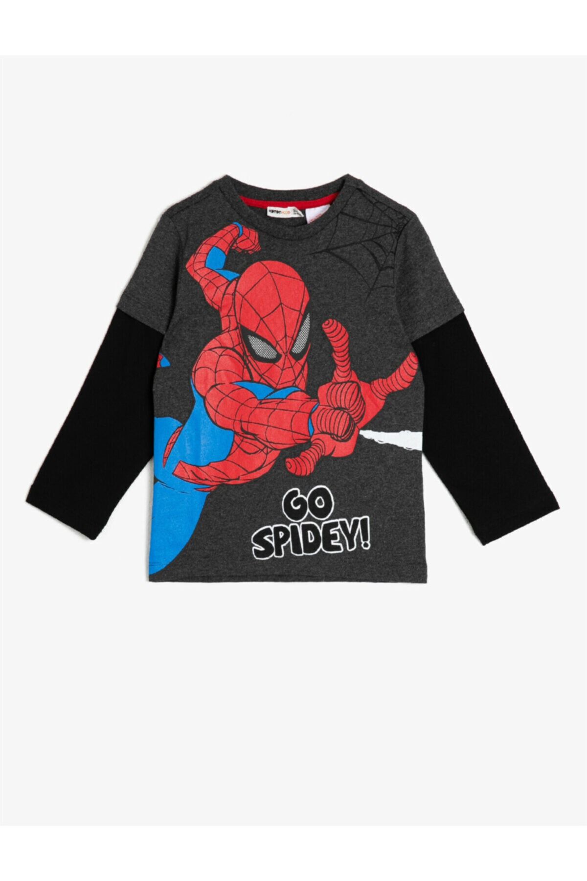 Koton Erkek Çocuk Gri Çocuk Renkli Marvel Lisansli Spiderman Baskılı Uzun Kollu T-Shirt