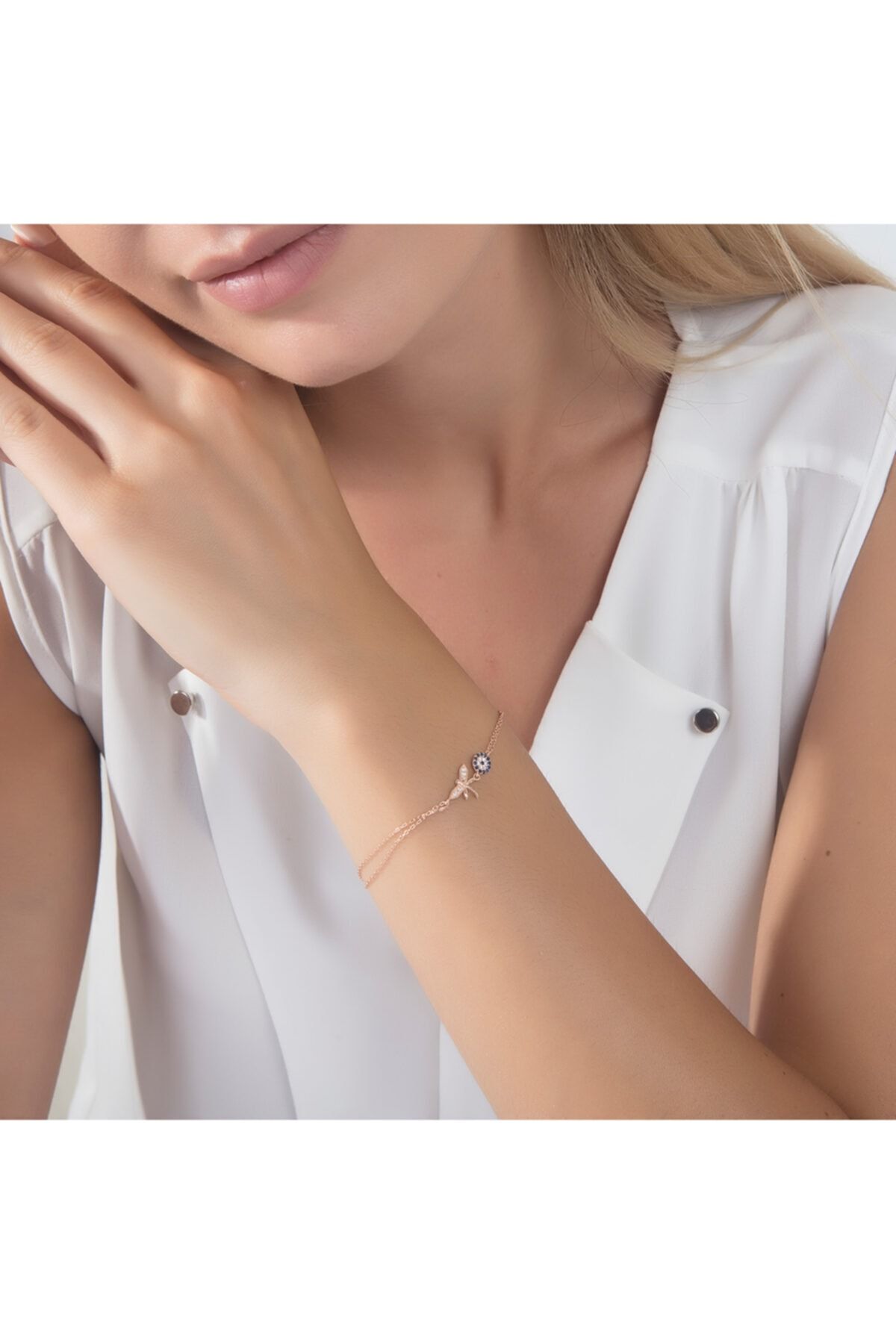 Tayan Jewellery Kadın 925 Ayar Gümüş Rose Altın Kaplamalı Yusufcuk Nazar Gözlü Bileklik