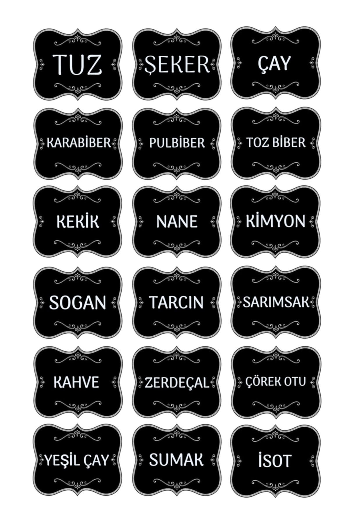 LALEZEN Mutfak Kavanoz Baharatlık Sticker - Baharat Etiket - Hediyeli Gönderim-( 18 Çeşit ) -model002