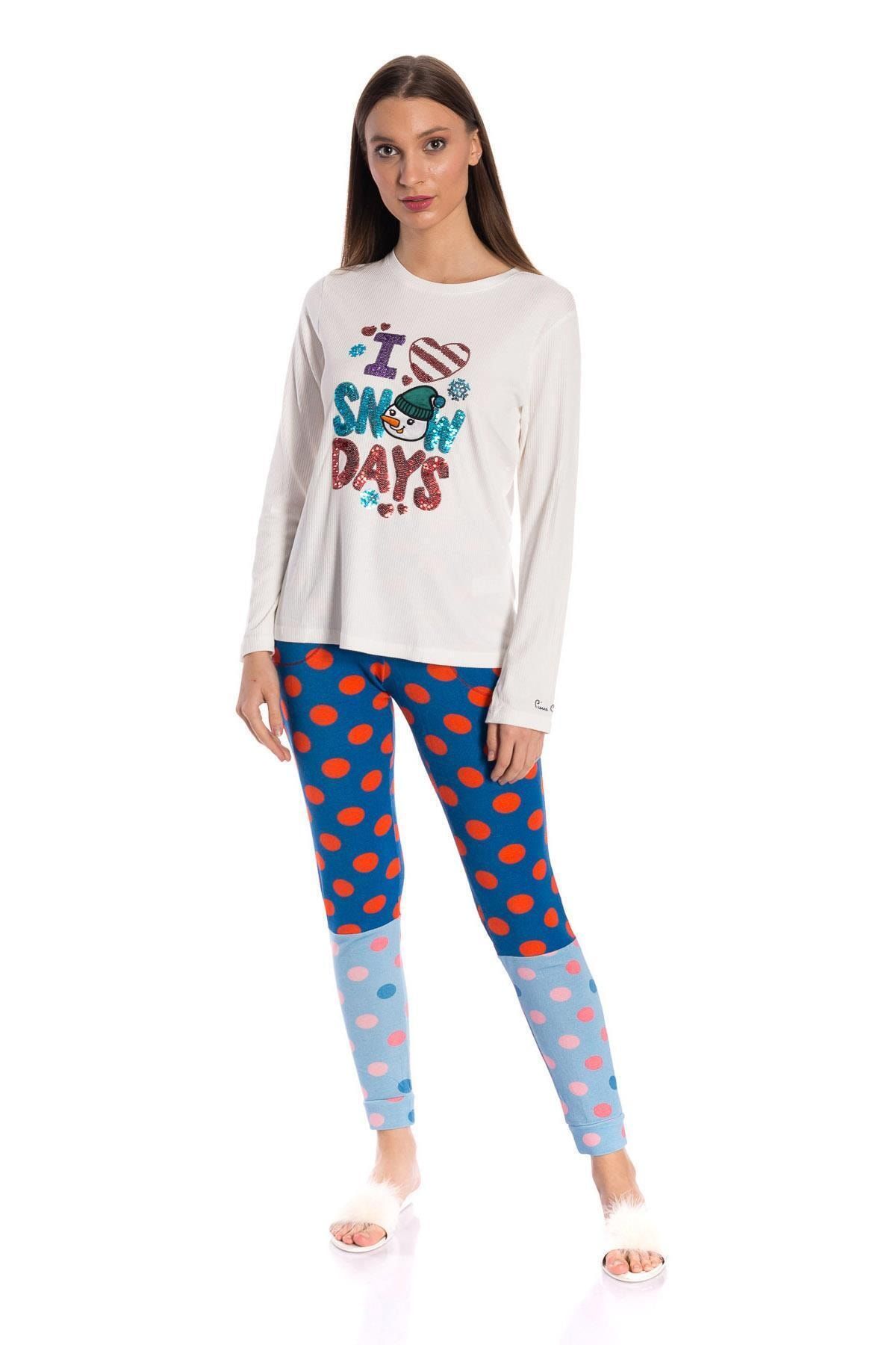 Pierre Cardin Kadın İkili Kardan Adam Desenli Pijama Takımı
