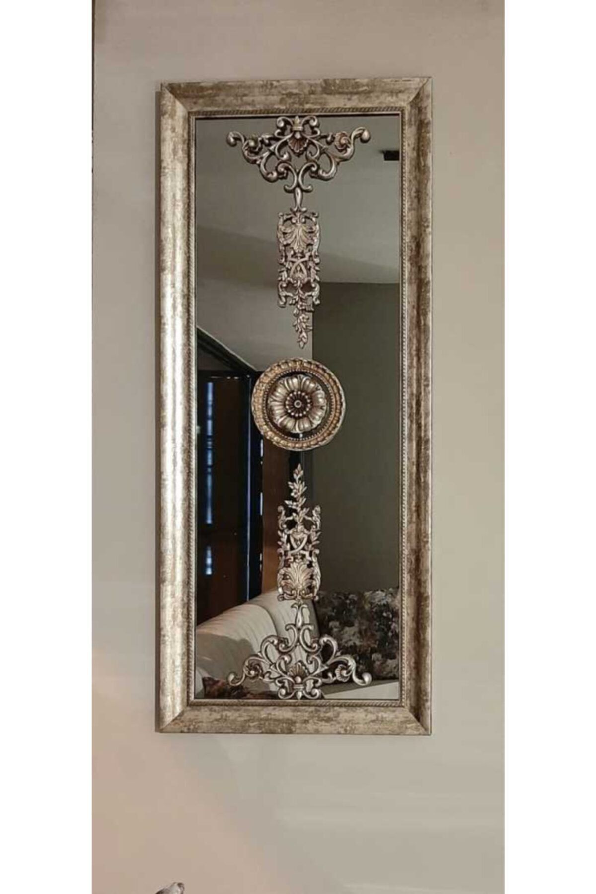 SETABIANCA Stzd-205 Gümüş Işlemeli Dekoratif Ayna 48*110 Cm Duvar Obje