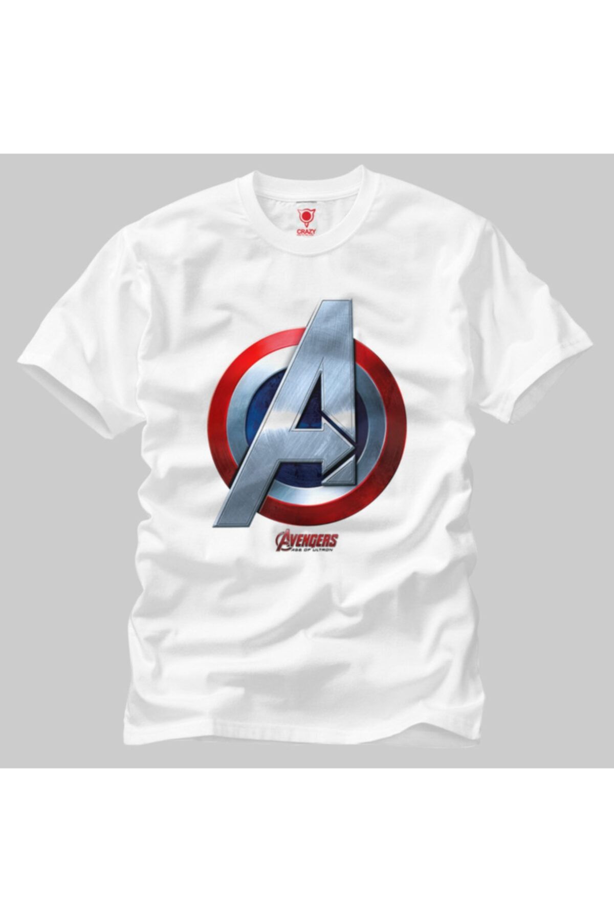 Crazy Erkek Beyaz Avengers Logo Captain America  Tişört