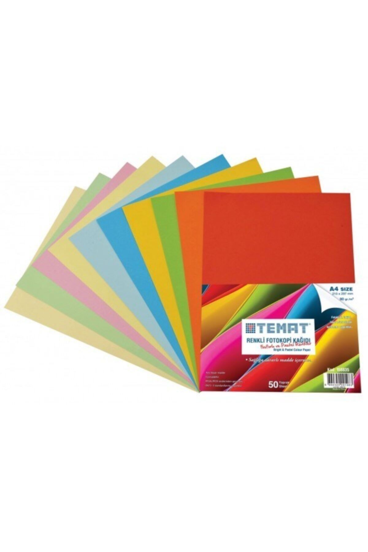 Genel Markalar Renkli A4 Fotokopi Kağıdı 10 Renk 50'li Paket