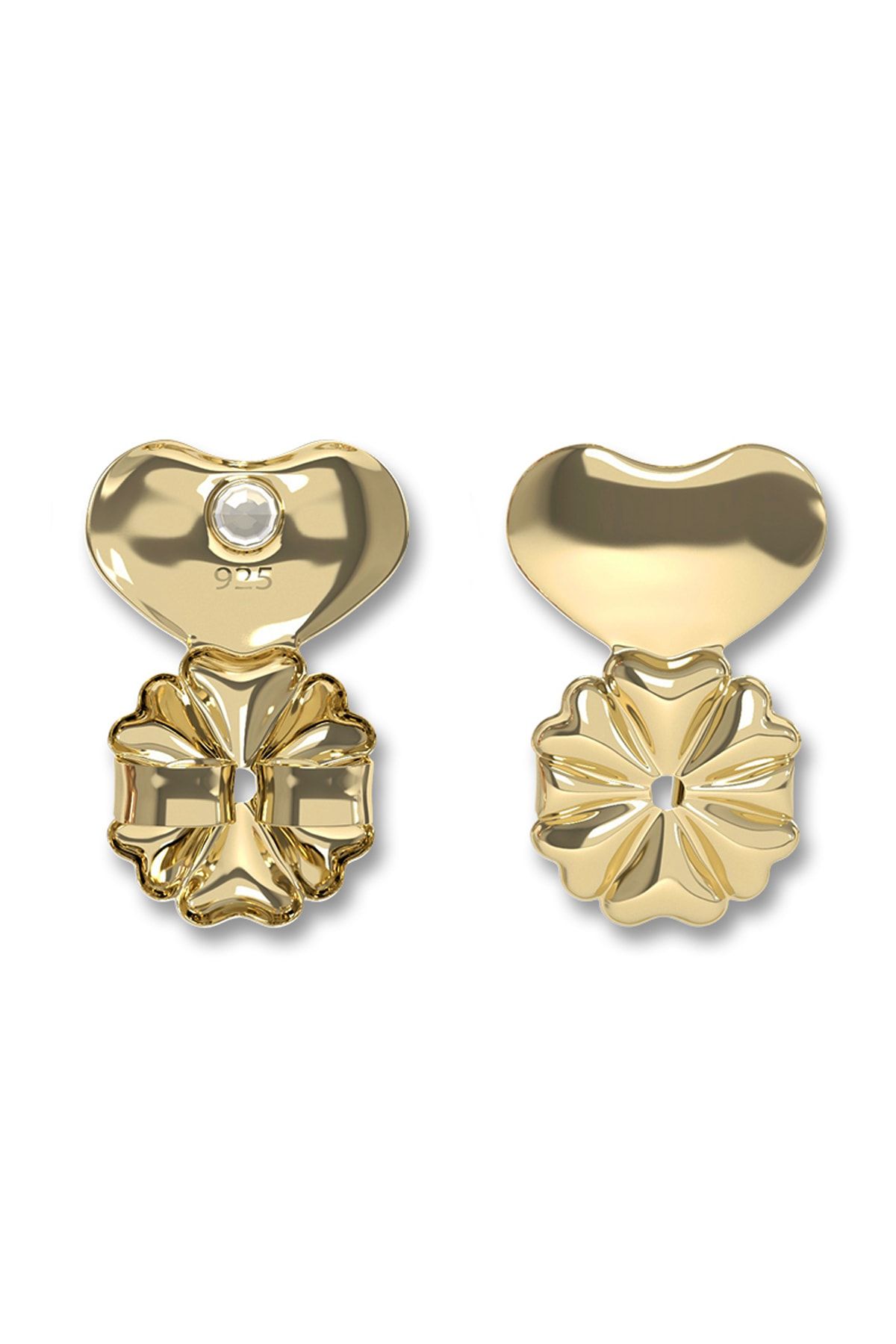 Jewelry For Light Kadın 925 Ayar Gümüş Kalpli Arkası Taşlı Altın Kaplama Küpe Arkalığı