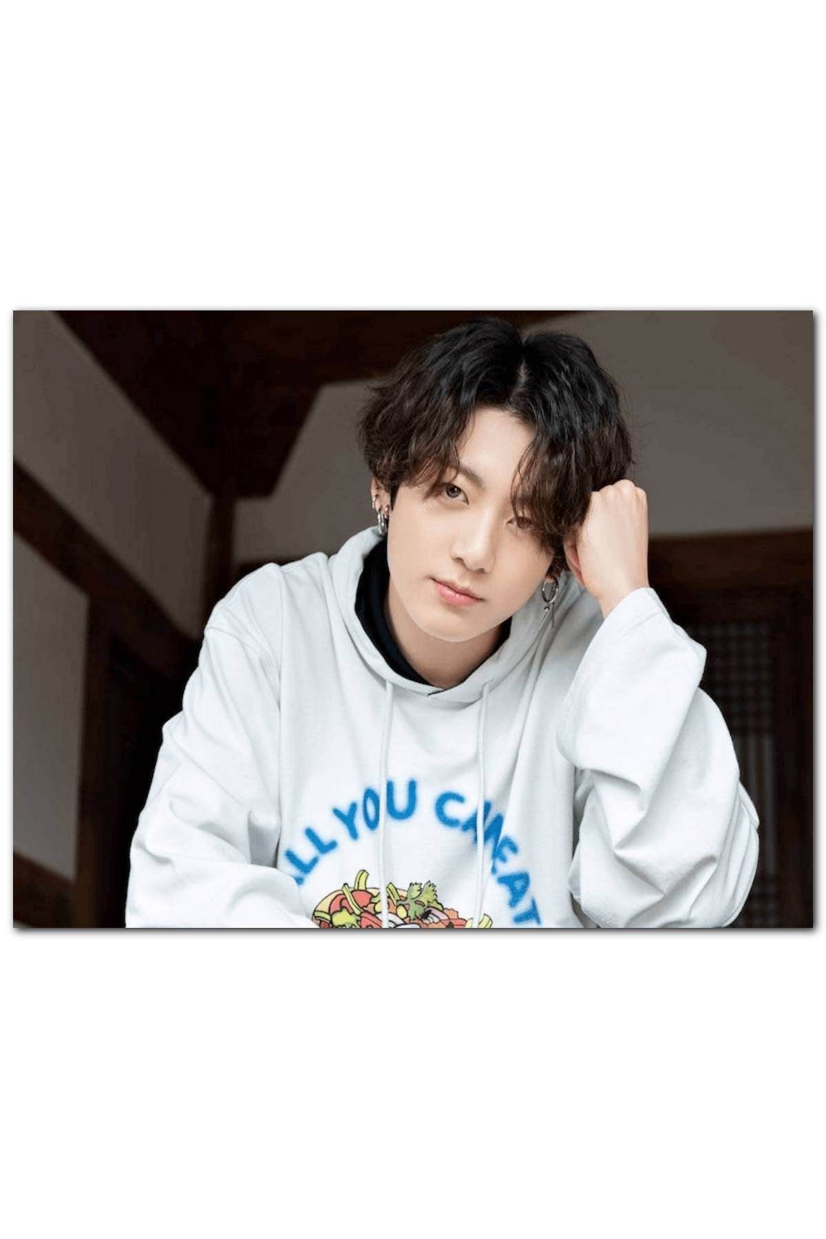 Cakatablo Ahşap Tablo Bts Kore Pop Beyaz Sweatshirt (35x50 Cm Boyut)