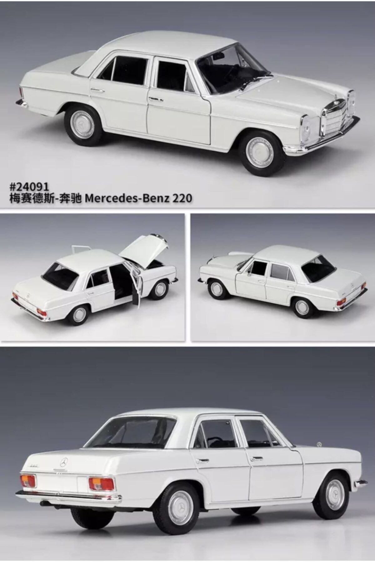 Mercedes Benz 220 1-24 Die Cast Metal Model Araba Orjinal Lisanslı Beyaz