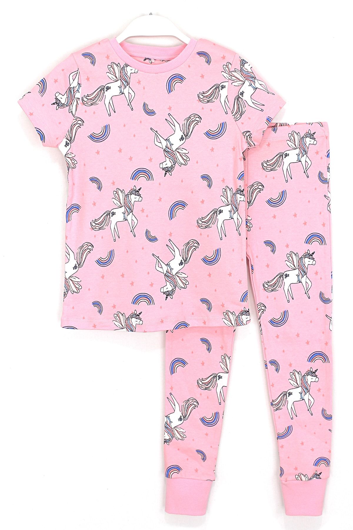 DobaKids Kız Çocuk Pembe Unicorn Desenli Pijama Takımı