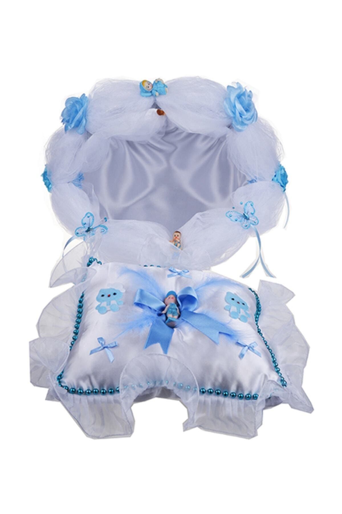 Cansüs Sepet Ve Takı Yastığı Bebek Seti Mavi