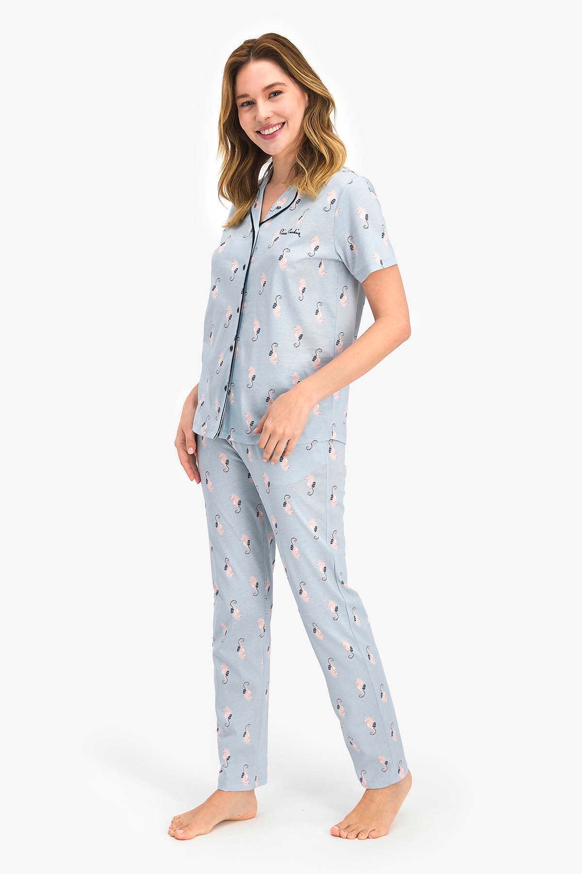Pierre Cardin Seahorse Kadın Gömlek Pijama Buz Mavi Pc7697