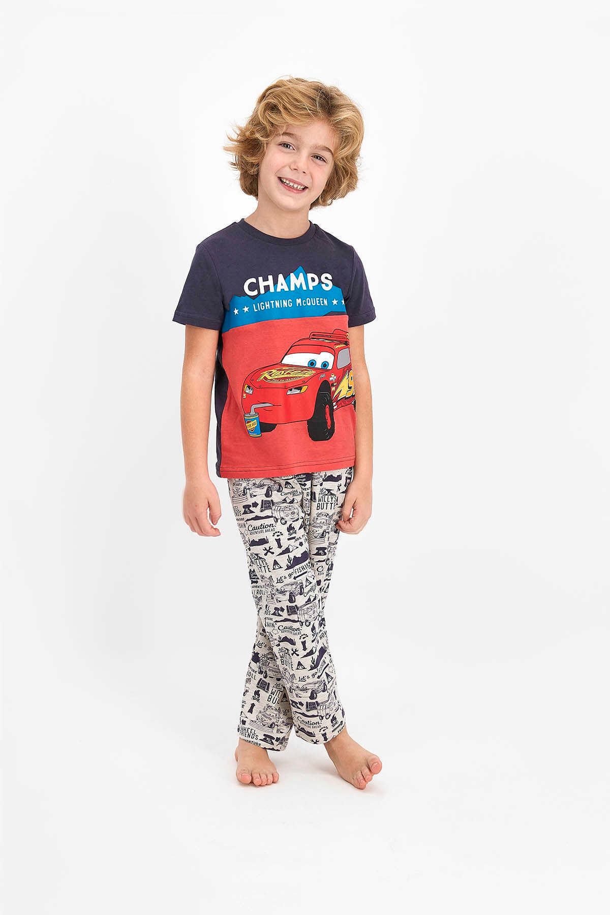 Cars Disney Lisanslı Champs Antrasit Erkek Çocuk Kısa Kol Pijama Takımı