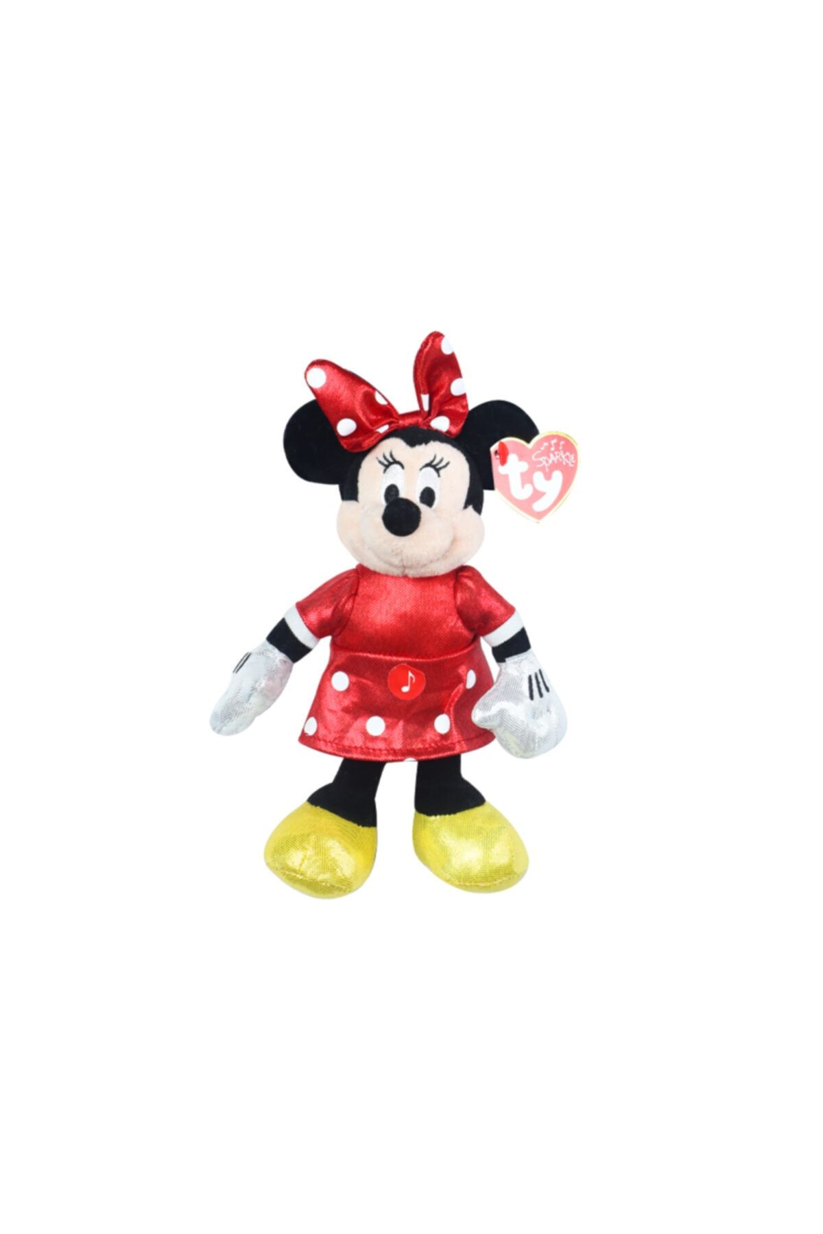 TY Peluş Parlak Kırmızı Elbiseli Minnie Mouse Sesli Peluş 15 cm