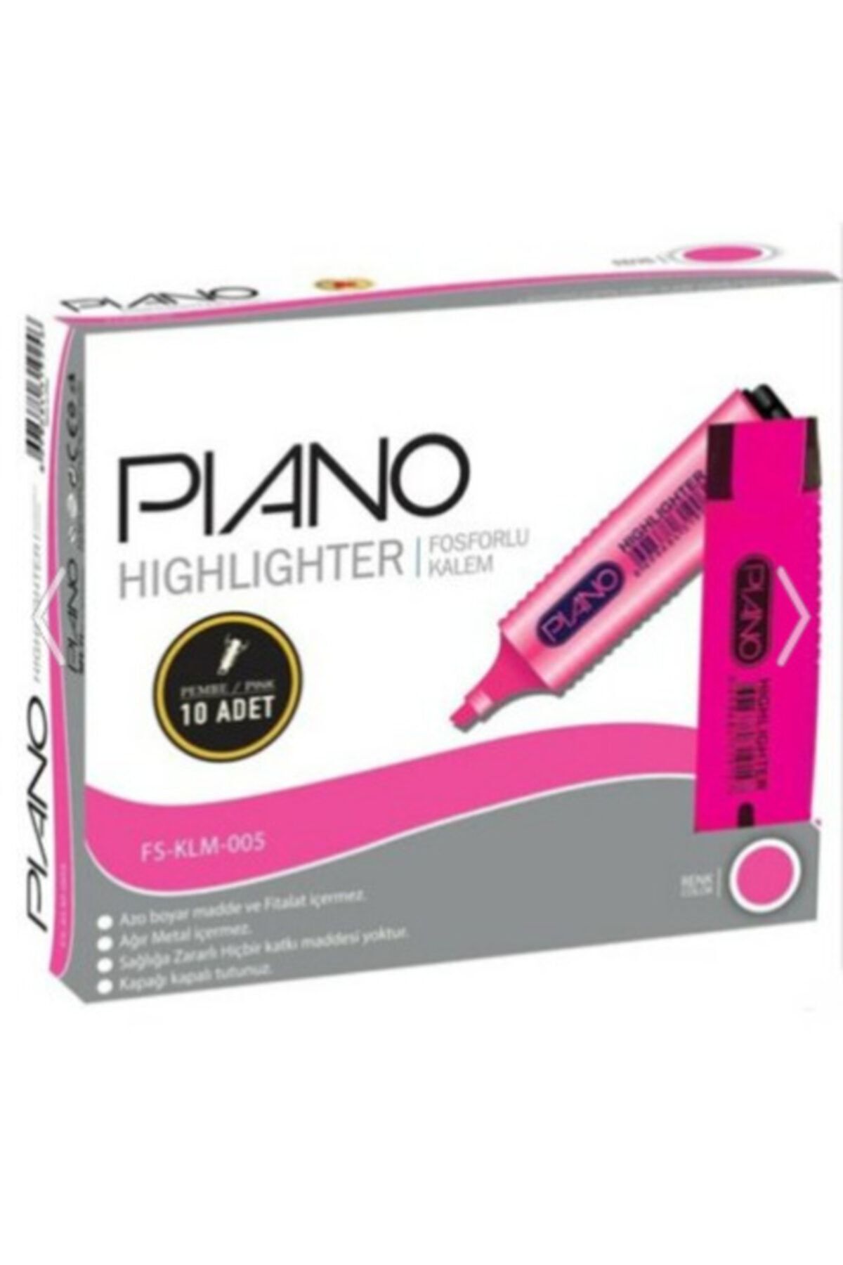 Piano Pıano Fosforlu Kalem Pembe 10 Adet ( 1 Paket 10 Adet )