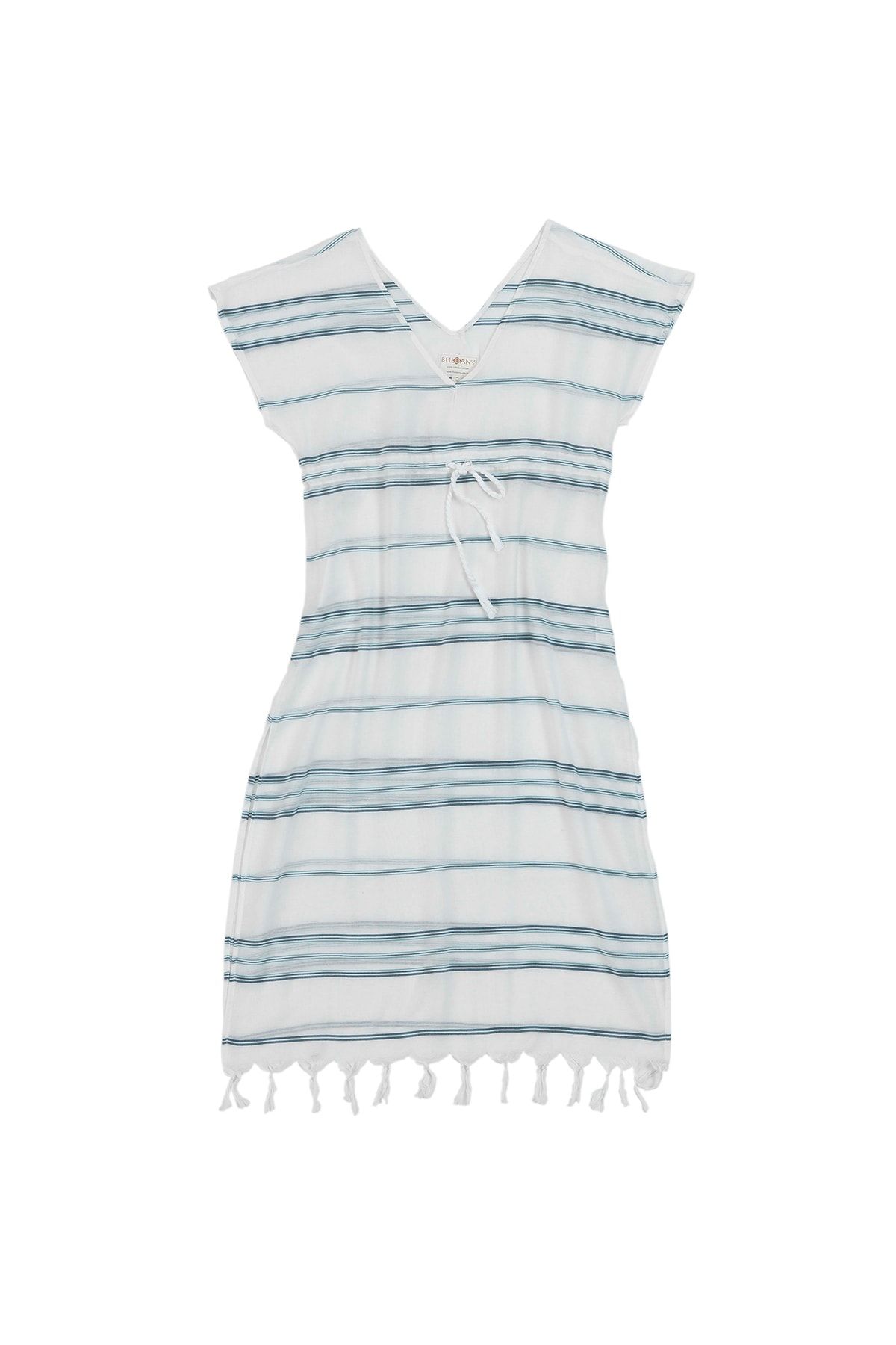 Buldans Kadın Mavi Beyaz Çizgili Plaj Elbisesi