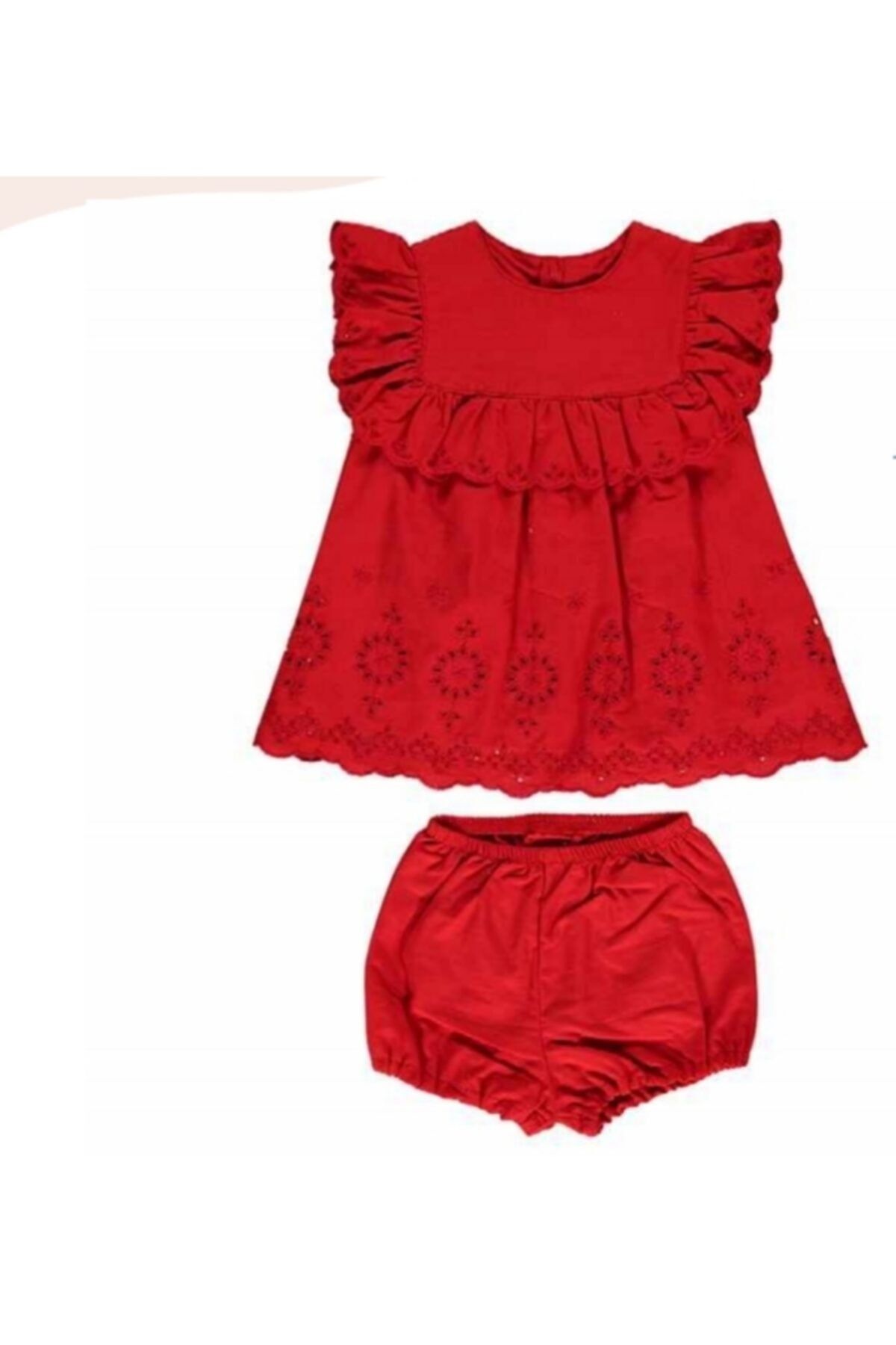 Bebetto Kız Bebek Kırmızı Dokuma Elbise 2'li Takım