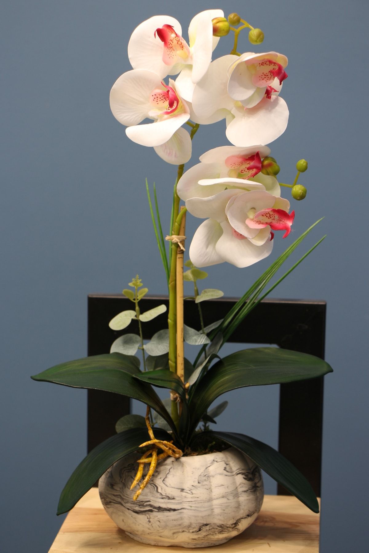Yapay Çiçek Deposu Beyaz-Pembe Dekoratif  Mini Yapay Islak Orkide Tanzimi 45 Cm 2 li