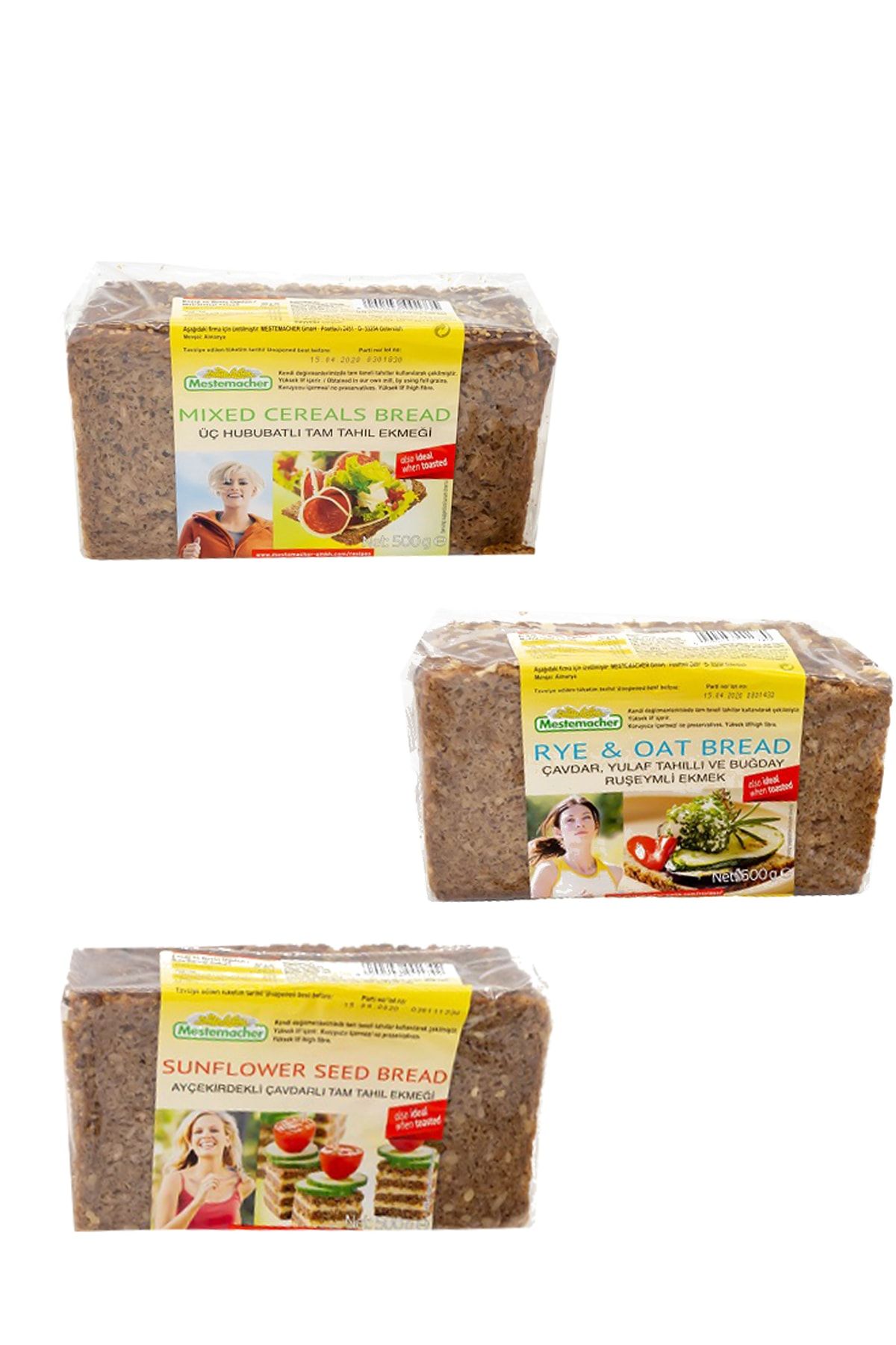 Mestemacher Tam Tahıllı Ekmek Paketi (Yulaf-Çavdar & Ruşeymli, Üç Hububatlı, Ayçekirdekli Çavdarlı)