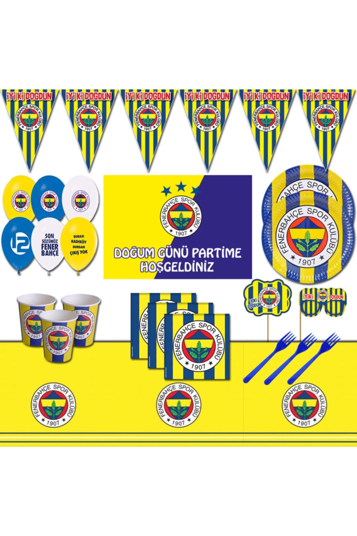 Fenerbahçe Fenerbahçe Taraftar Afişli 8 Kişilik Doğum Günü Parti Malzemeleri Seti