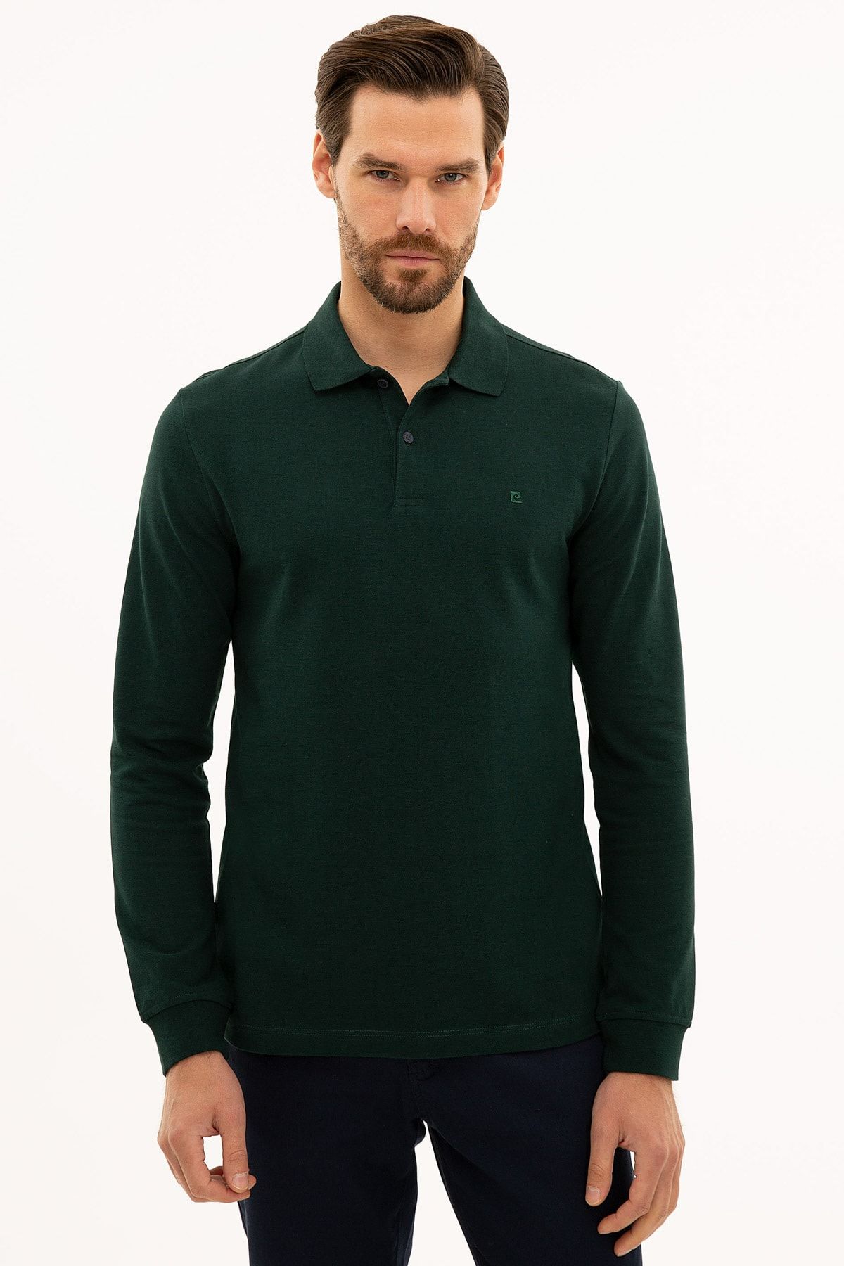 Pierre Cardin Erkek Koyu Yeşil Slim Fit Polo Yaka Sweatshirt