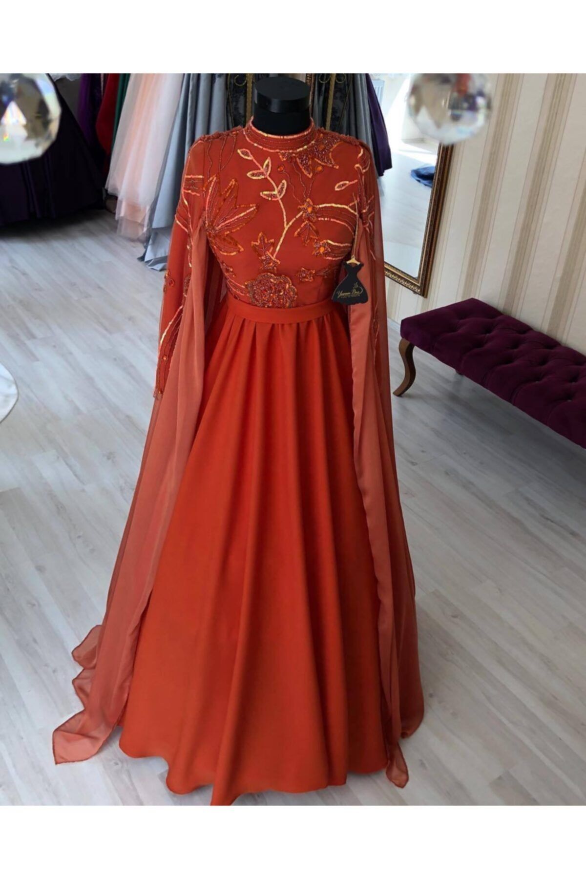 Yasemin Boz Moda ve Tasarım Kadın Turuncu Abiye & Mezuniyet Elbisesi Onyx