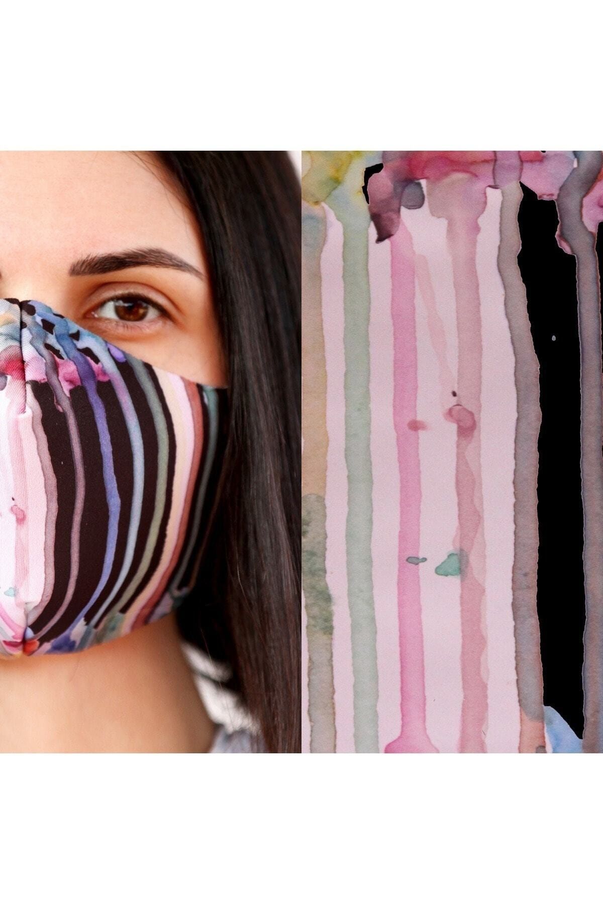 Eight Date Fluid Paint Akışkan Boya Desenli Dijital Baskılı Yıkanabilir Sertifikalı Kadın Yüz Maskesi Fpab_01