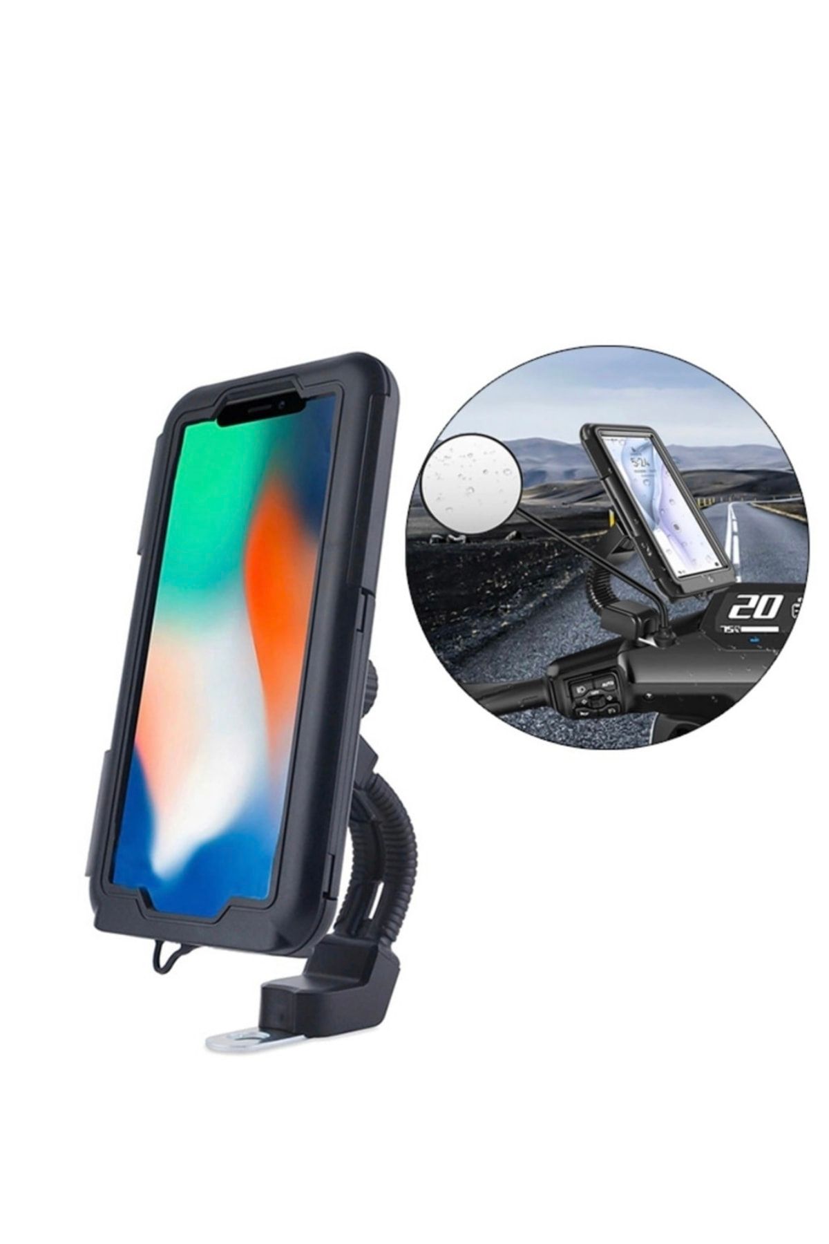 Tex Motorsiklet Ayna Bağlantılı Telefon Tutucu Kapaklı Dokunmatik Ekran Uyumlu Su Geçirmez