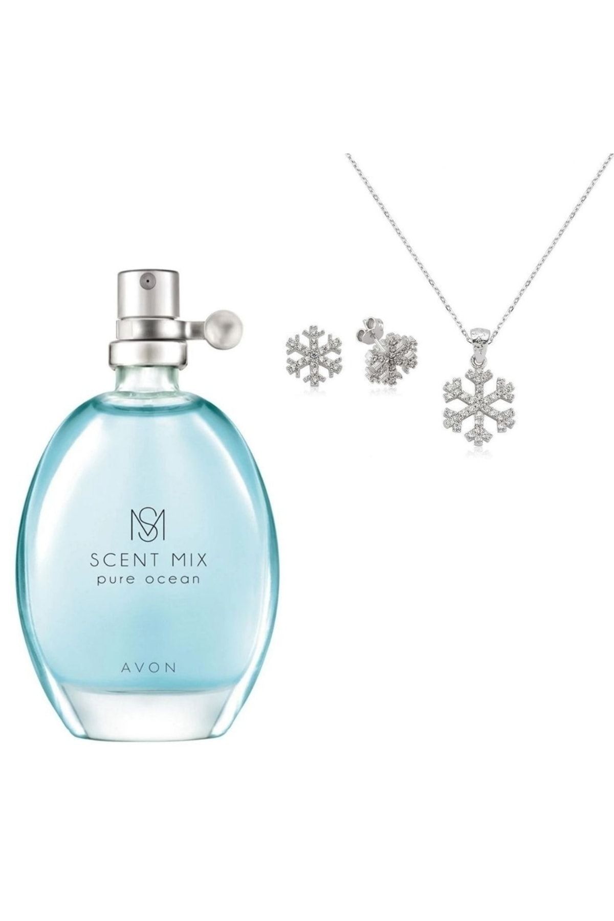Avon Scent Mix Pure Ocean Kadın Parfüm 30 ml Gümüş Kar Tanesi Kolye Küpe Seti