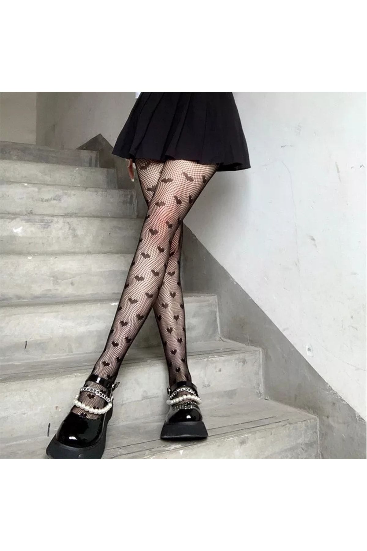 VEGAROKS Lolita Mini Kalp Desenli Ithal Külotlu Çorap
