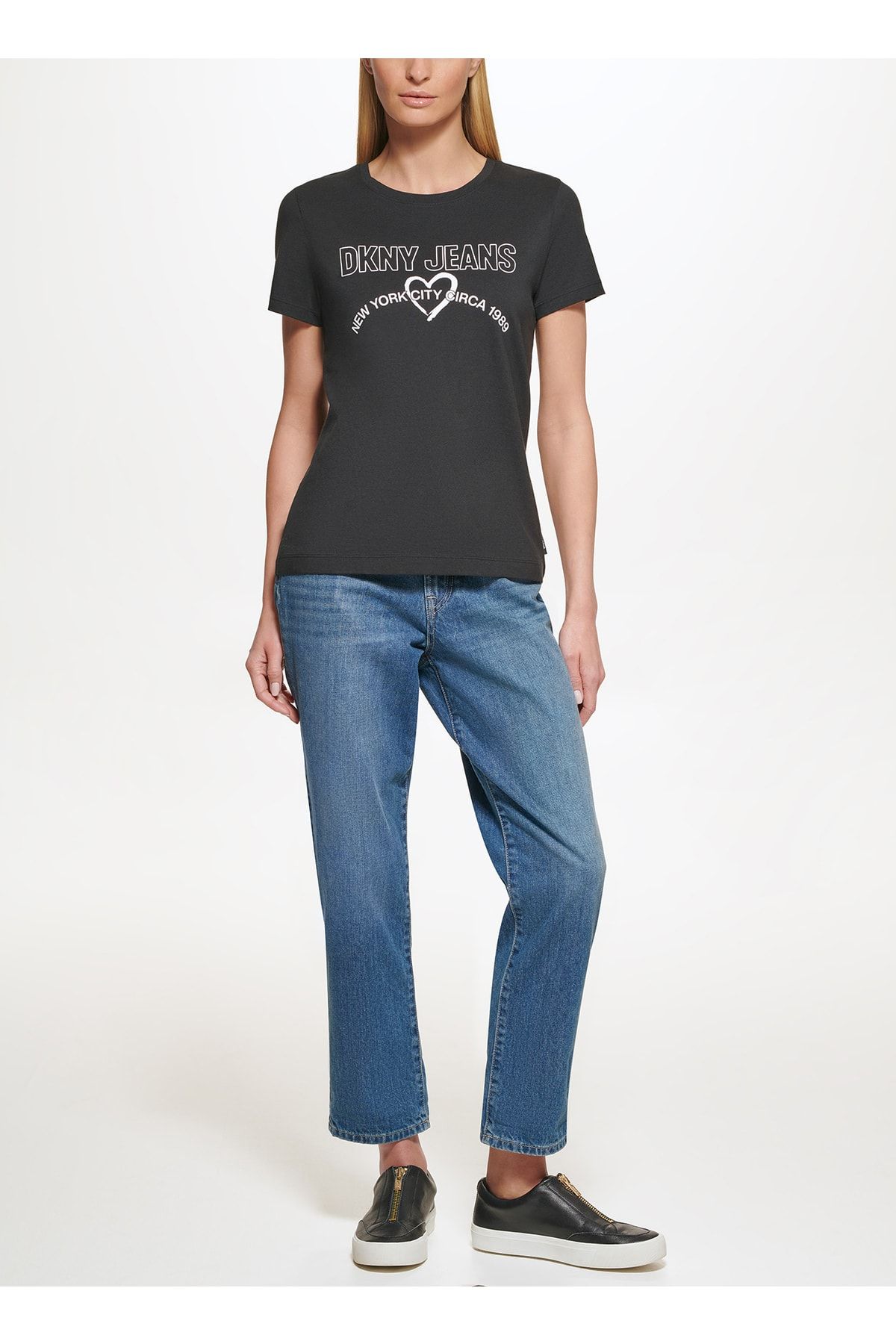 Dkny Jeans Bisiklet Yaka Baskılı Siyah Kadın T-shirt E22fldna