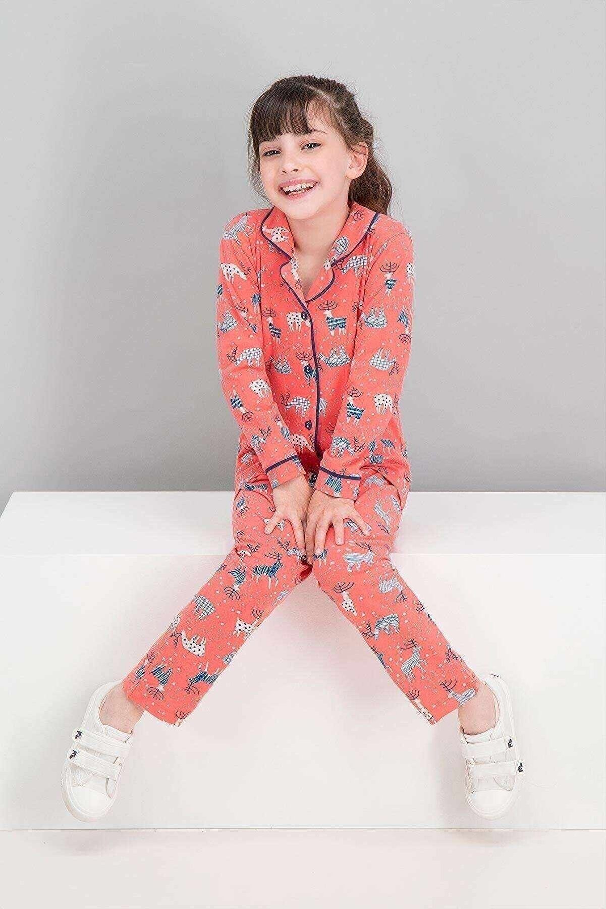 Rolypoly Kız Çocuk  Pembe Gömlek Pijama Takımı