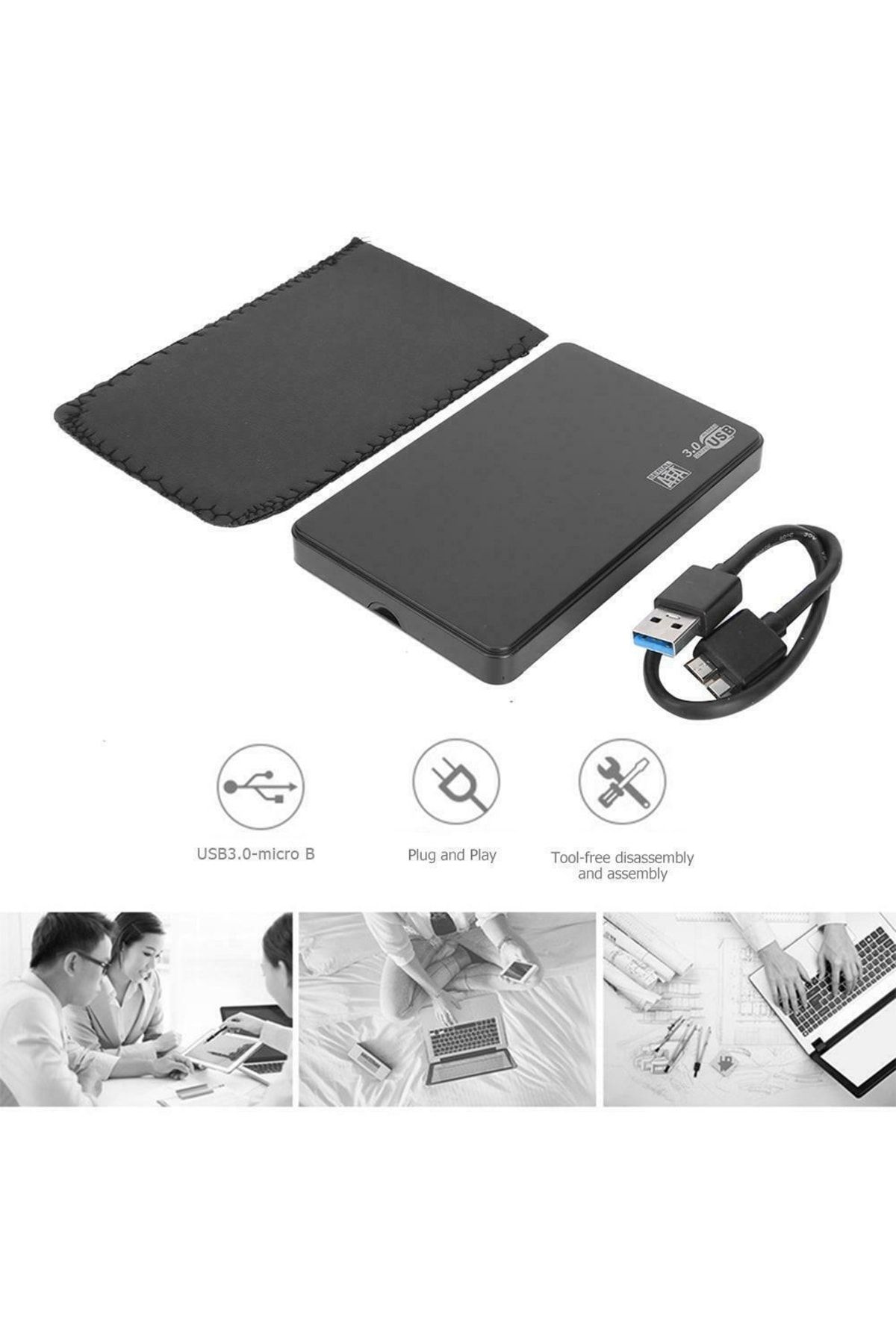 Derwell Yeni 2023 2.5 Hdd Kutusu Usb 3.0 Harici Harddisk Kutusu Micro Usb 3.0 Giriş Sata Ssd Siyah