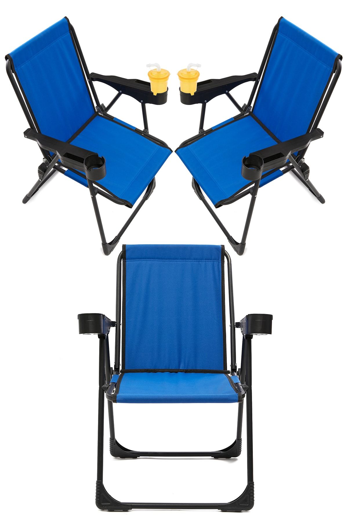 moniev Silva 3 Adet Kamp Sandalyesi Bardaklıklı Lüks Piknik Sandalye Mavi