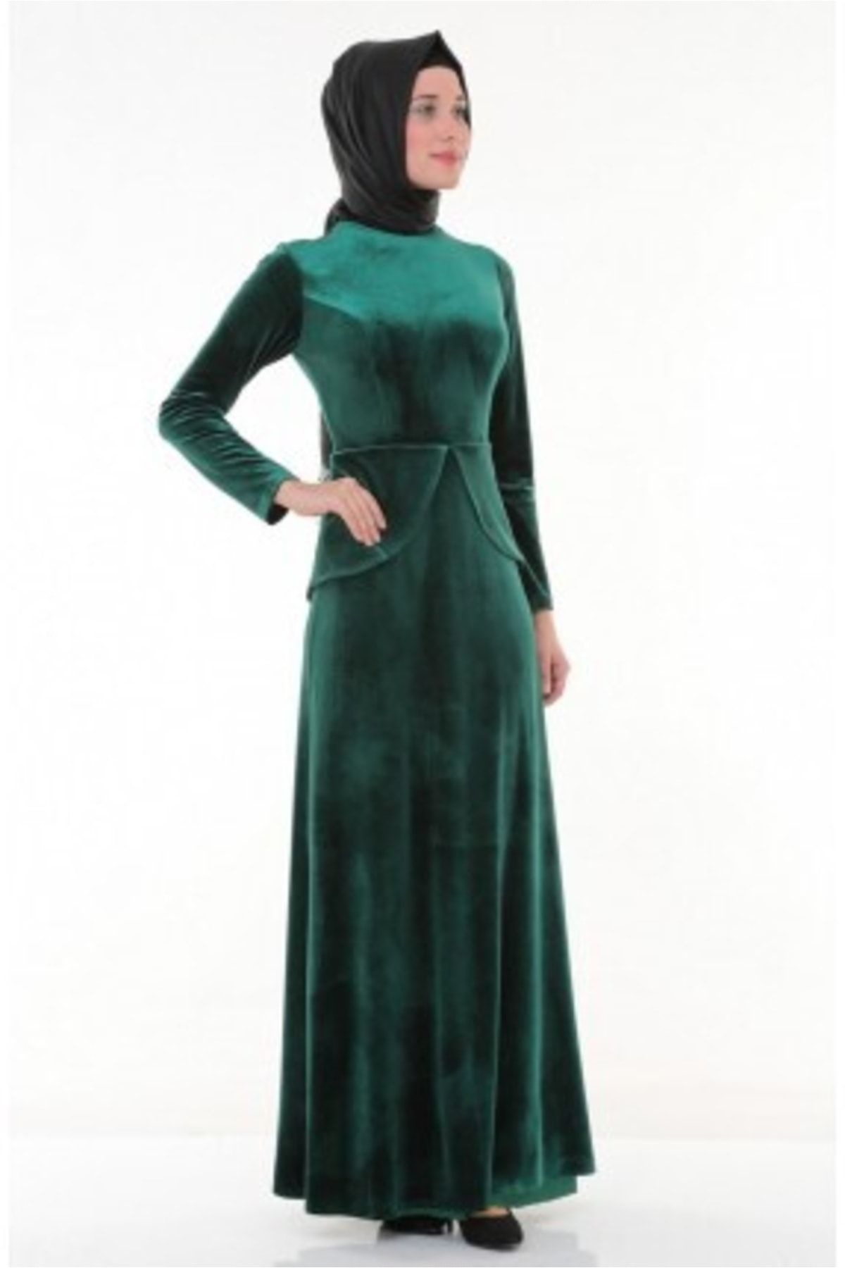 Nidya Moda Kadın Tesettür Yeşil Peplumlu Abiye Elbise