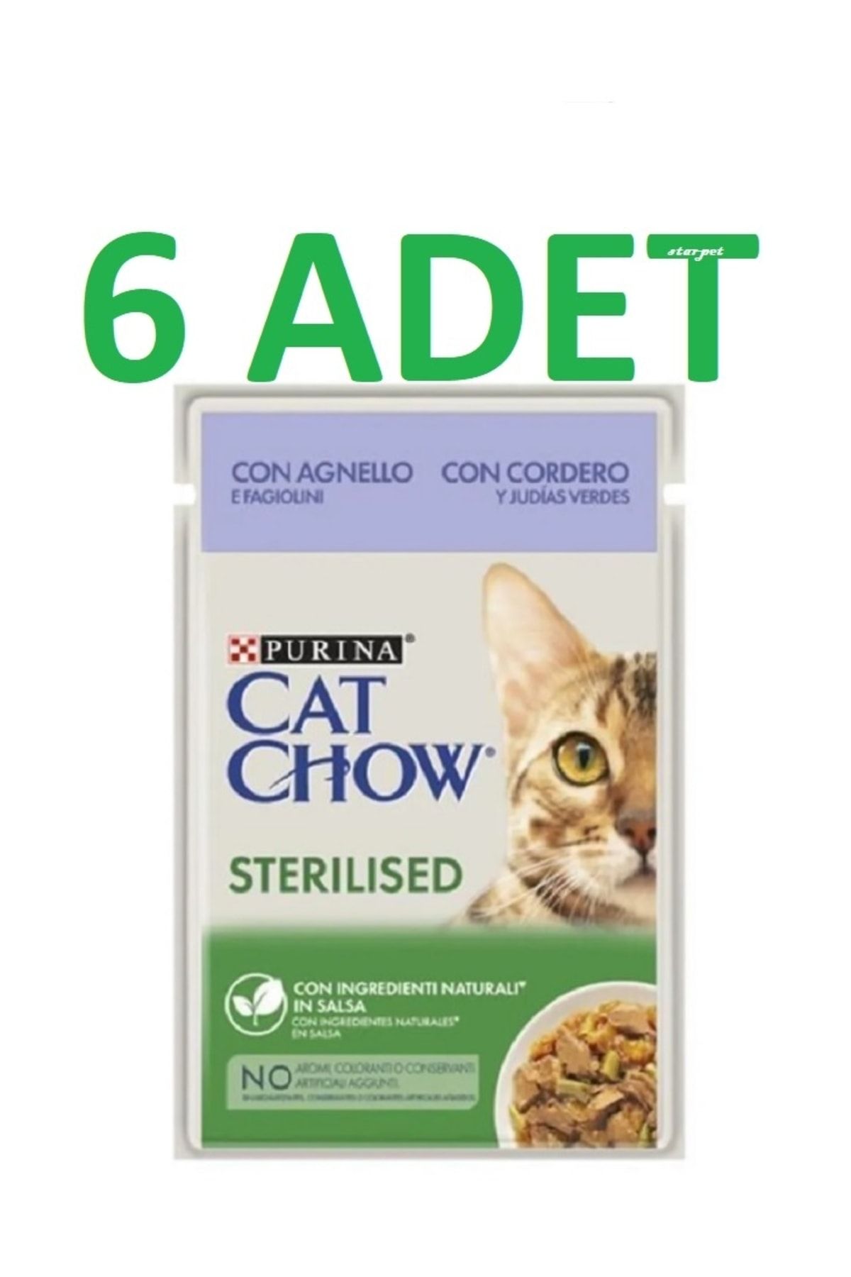 Purina Cat Chow Pouch Kısırlaştırılmış Kuzu Etli Ve Yeşil Fasulyeli Yetişkin Kedi Maması 85 G X 6 Adet
