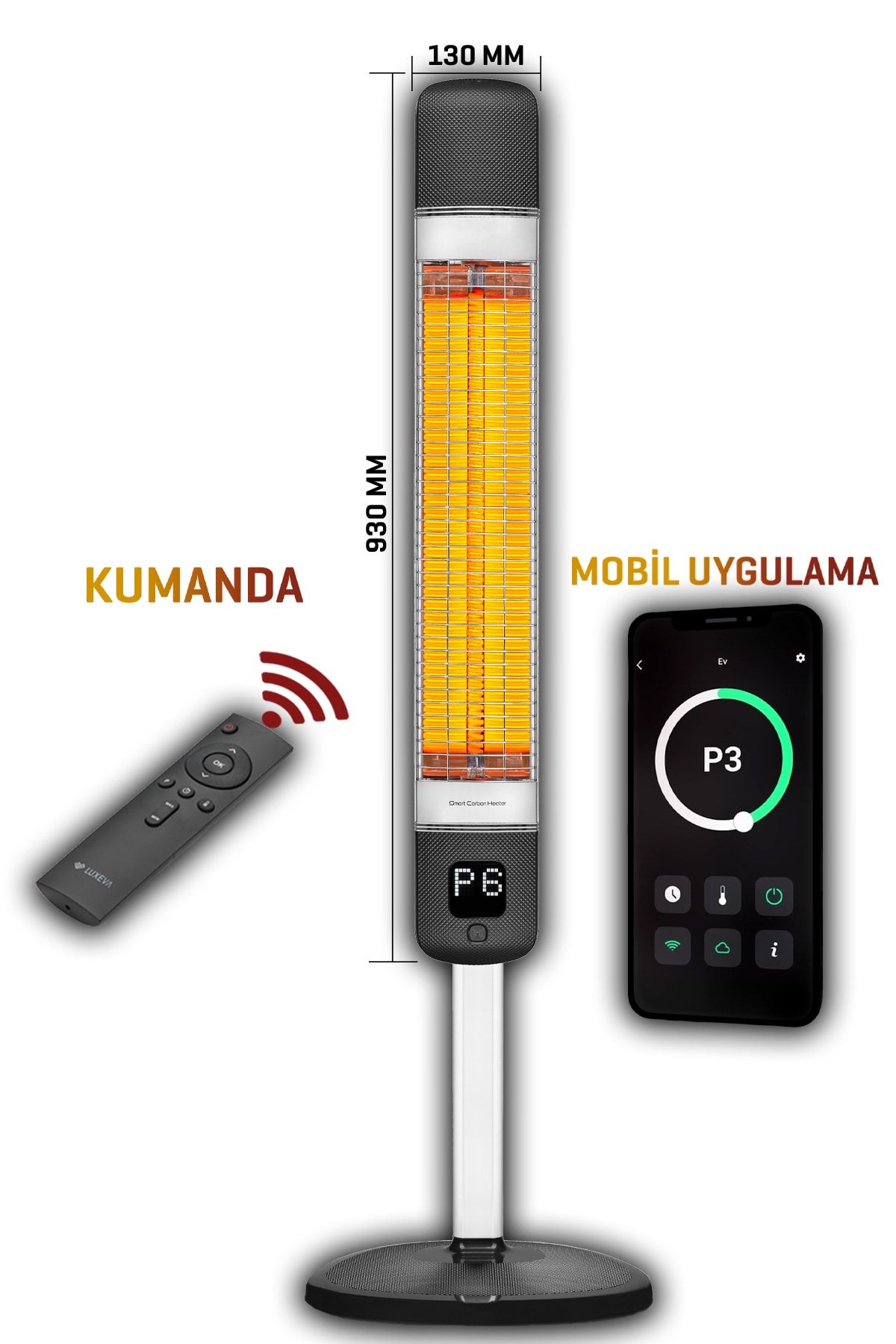 Luxeva Kule Tipi Elektrikli Isıtıcı Smart-fr Black Akıllı Karbon Infrared Su Geçirmez Ip55 2500w