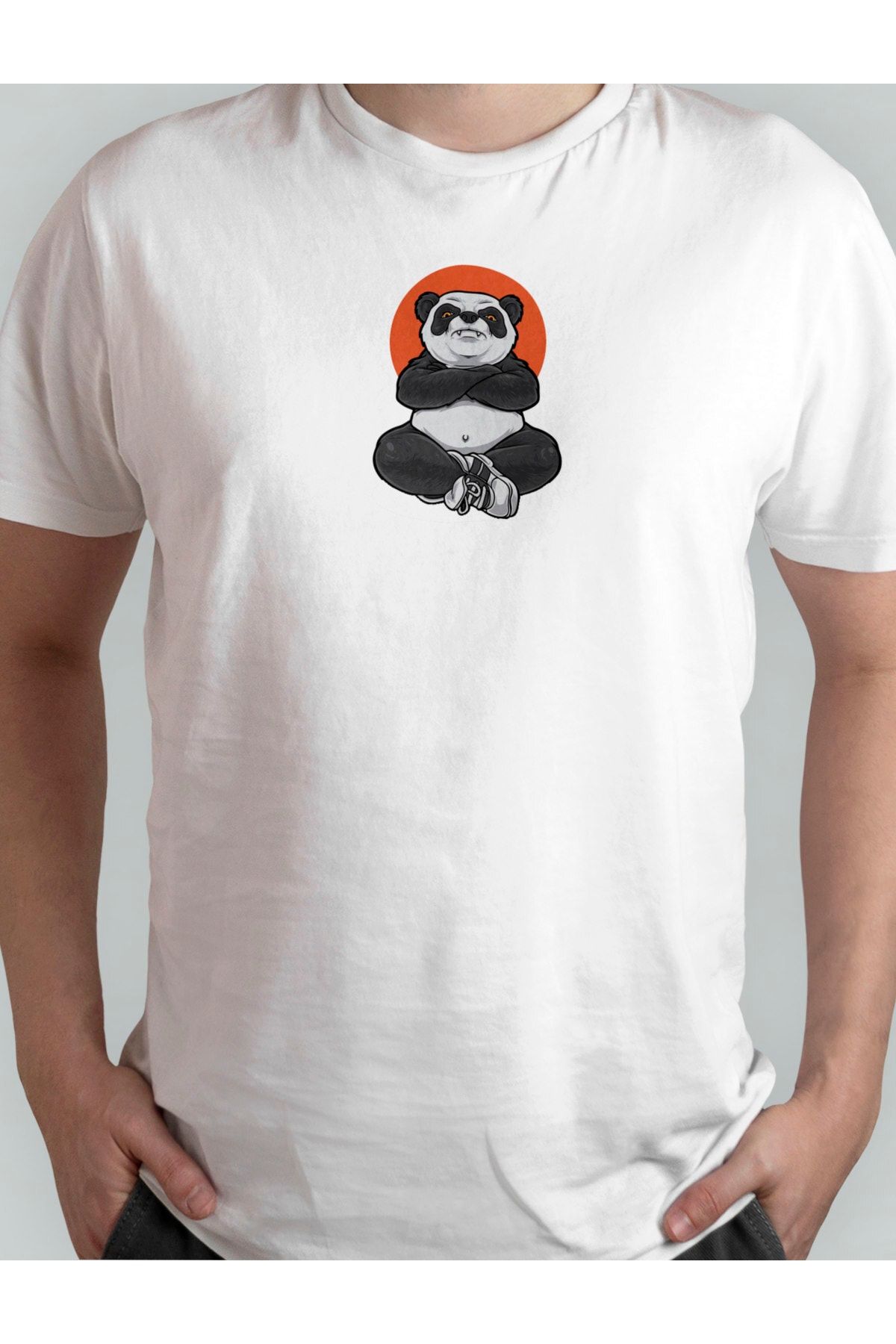 Xanimal Baskılı Panda Meditasyon Büyük Beden Pamuklu T-shirt 3xl 4xl 5xl 6xl 7xl