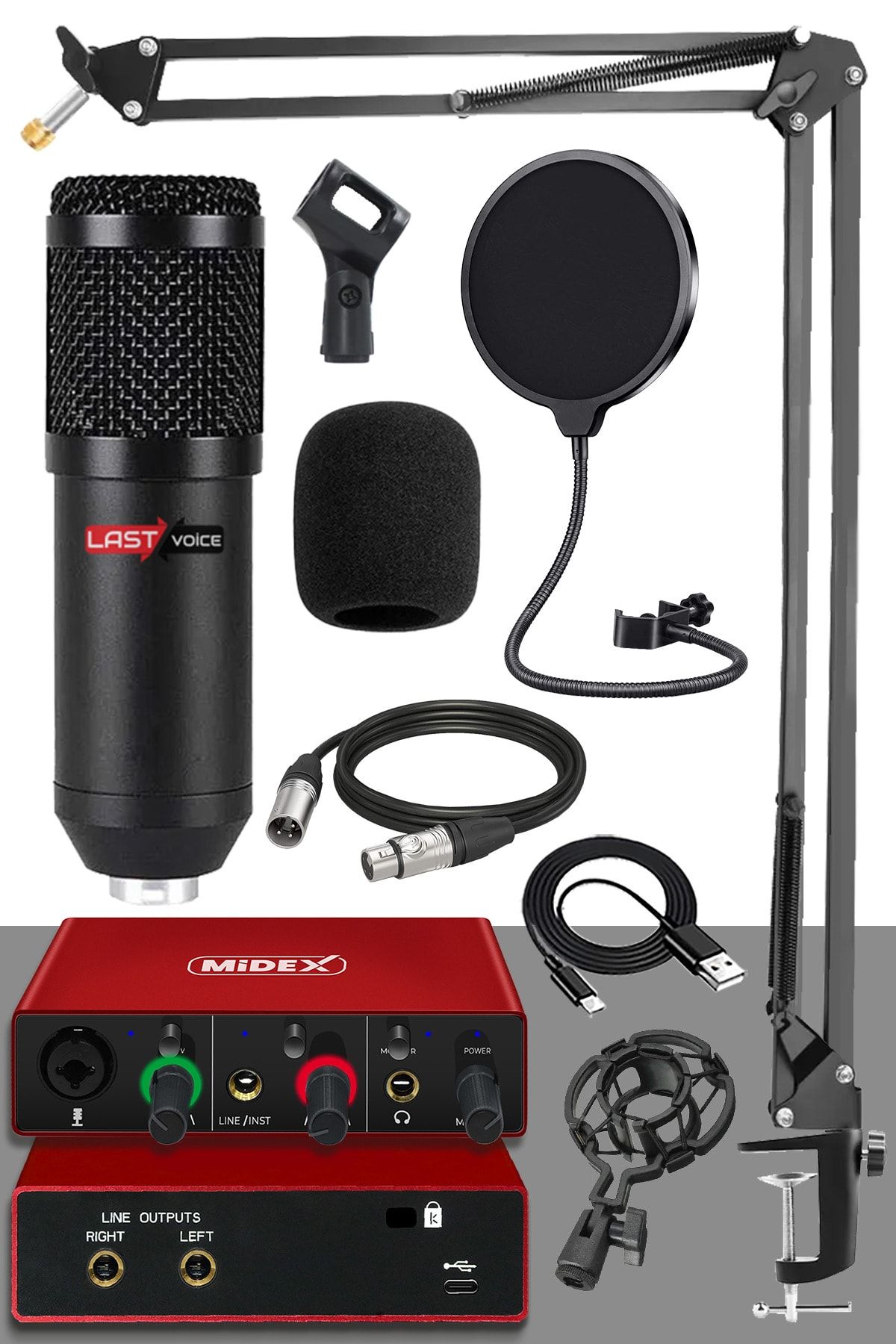 Lastvoice Bm800-glx-500 Pro Ses Kartı Ve Condenser Mikrofon Stand Filtre Set