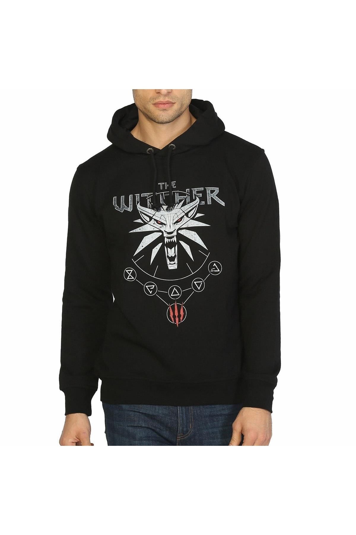 Bant Giyim - The Witcher Siyah Kapşonlu Erkek Sweatshirt Hoodie
