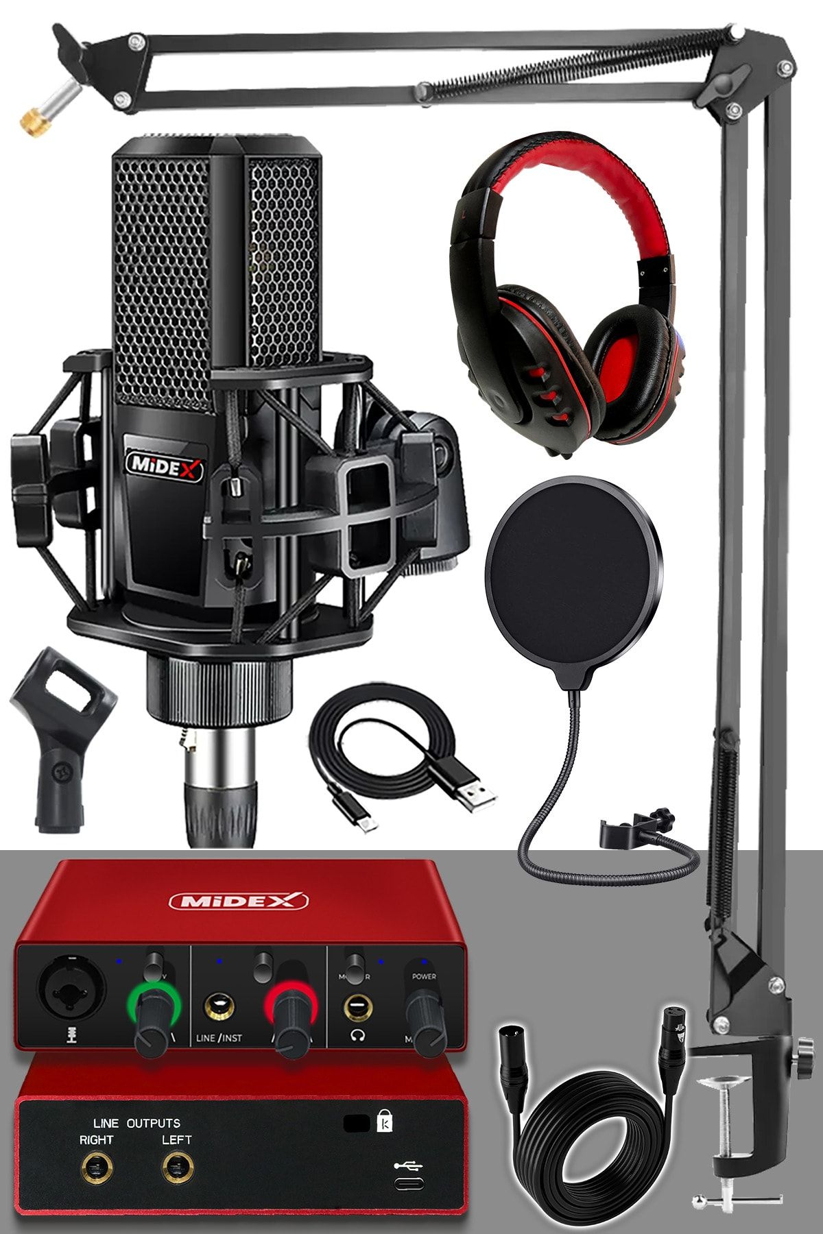 Midex Midex Mx-2020 Mikrofon Glx-500 Ses Kartı Rs-30 Stereo Kulaklık Seti