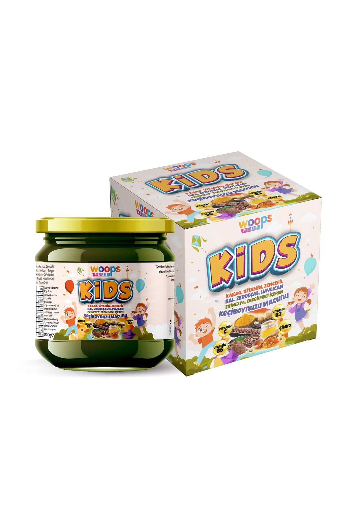 Woops Plus Kids Keçi boynuzlu Zencefilli Zerdeçallı Vitamin Bal Ekinezya Kakaolu Çocuk Macunu