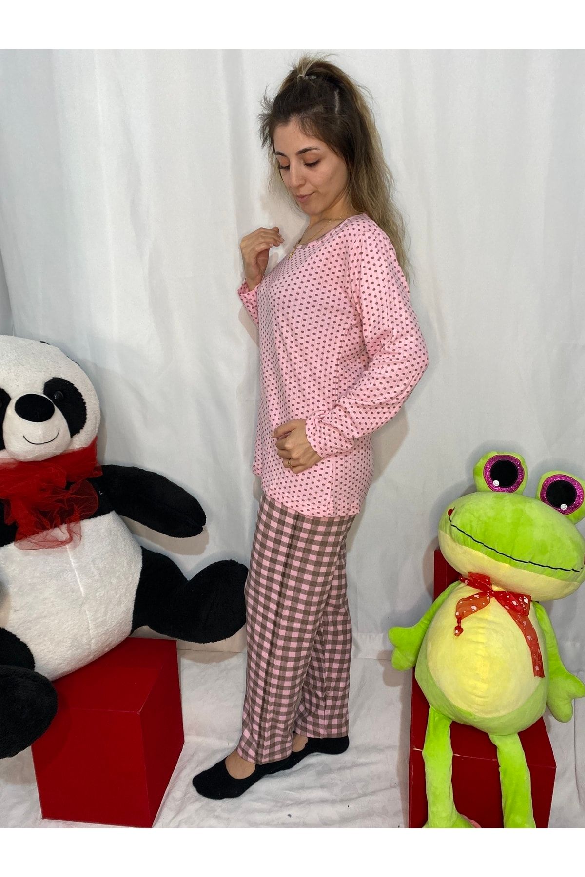 CARMEN Desenli Pembe Renk Kadın Penye Pamuk Pijama Takımı