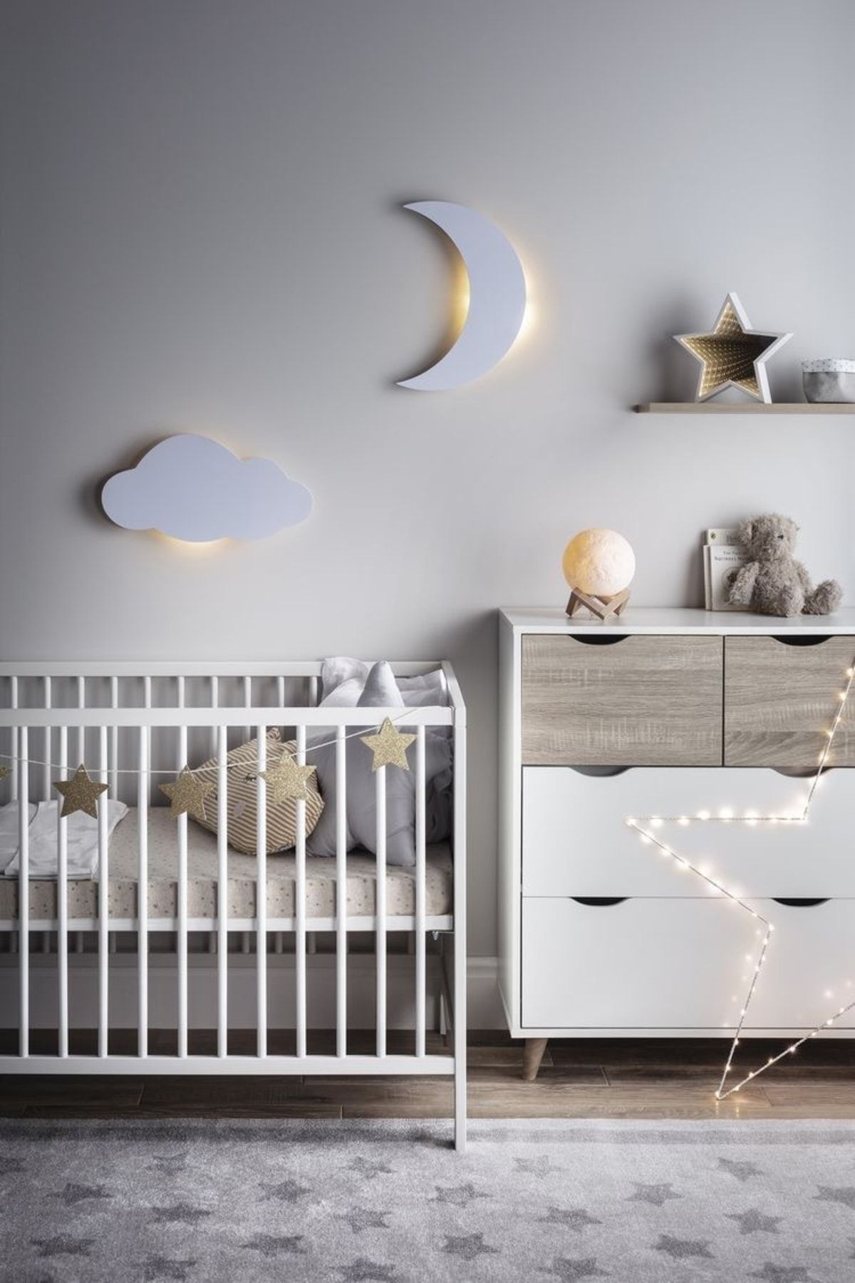 Windly Concept Ay Bulut Gece Lambası Çocuk Odası Bebek Odası Dekoratif Led Aydınlatma 40 Cm 30 Cm