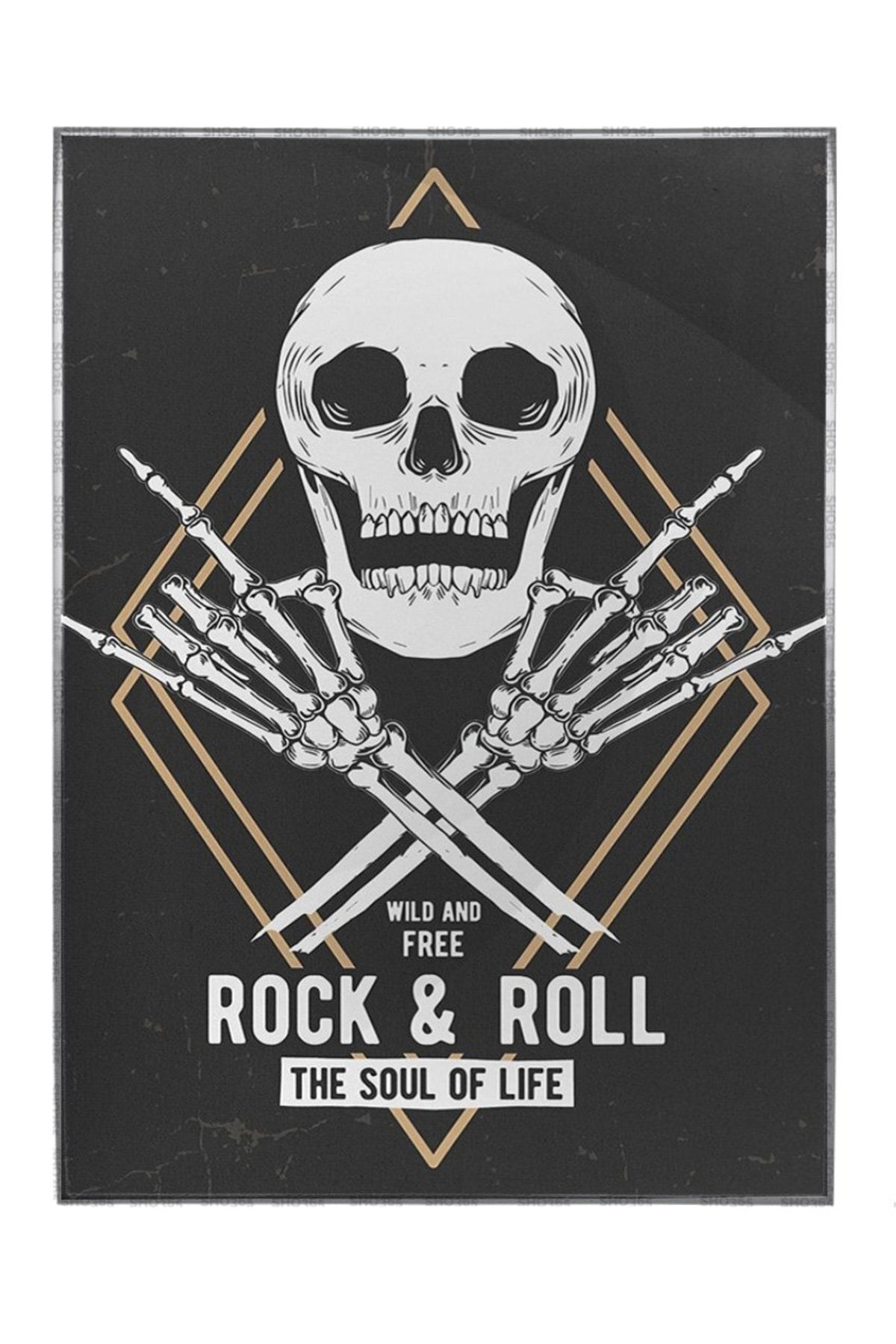 Shop365 Kafatası Rock And Roll Müzik Illüstrasyon Tablo Çerçeveli P-004610