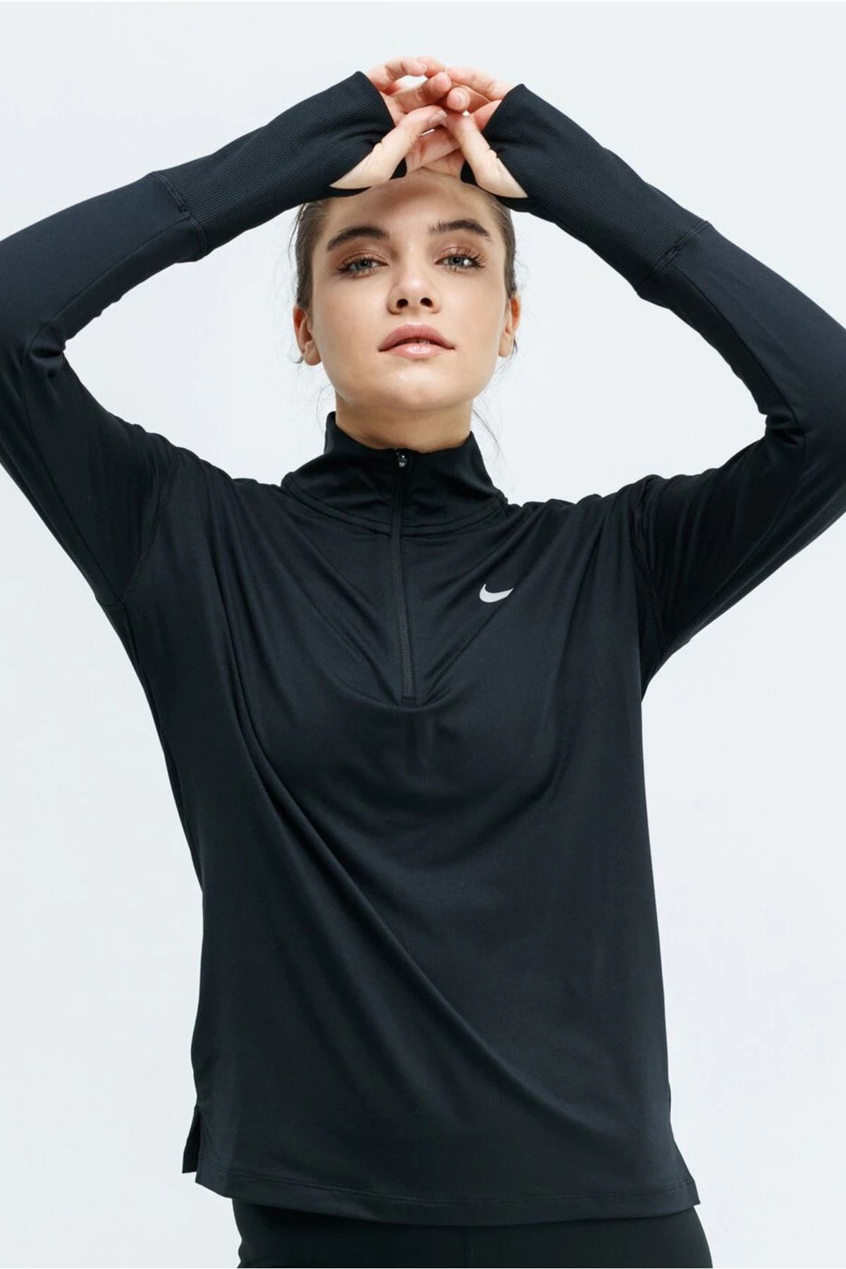 Nike Dri-fit Element Running Siyah Çeyrek Fermuar Kadın Koşu Üstü