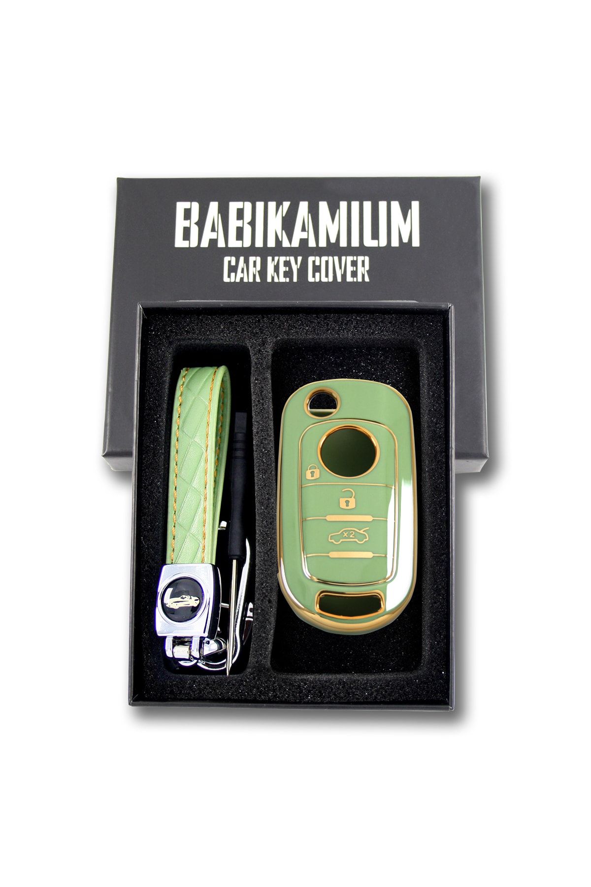 babikamium Fiat Egea Sustalı Box Yeşil Oto Anahtar Kumanda Kabı Kılıfı Oto Anahtarlık