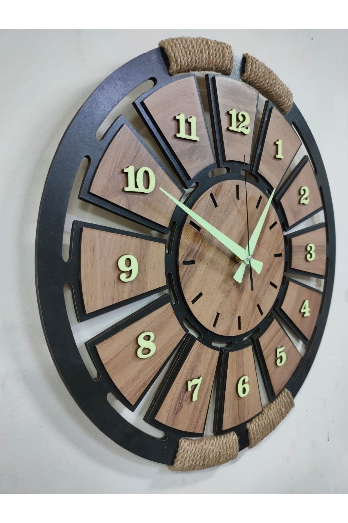enmalife Fosforlu Mdf Kemençe Ahşap Analog Duvar Saati