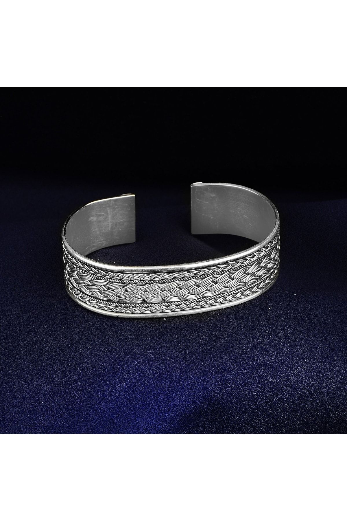 Mercan Silver Gümüş El Yapımı Örgü Modeli Kalın Bilezik