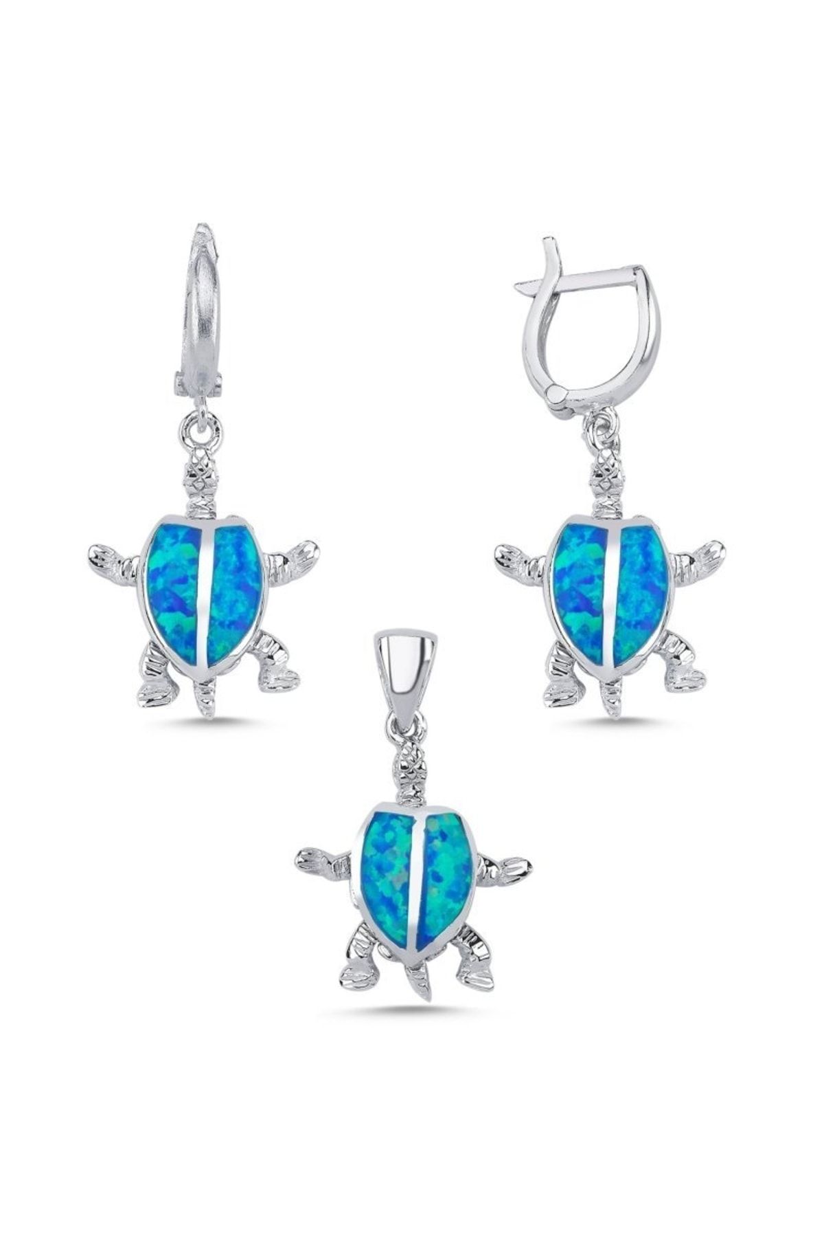 FURRAB Gümüş Opal Taşlı Kaplumbağa Set