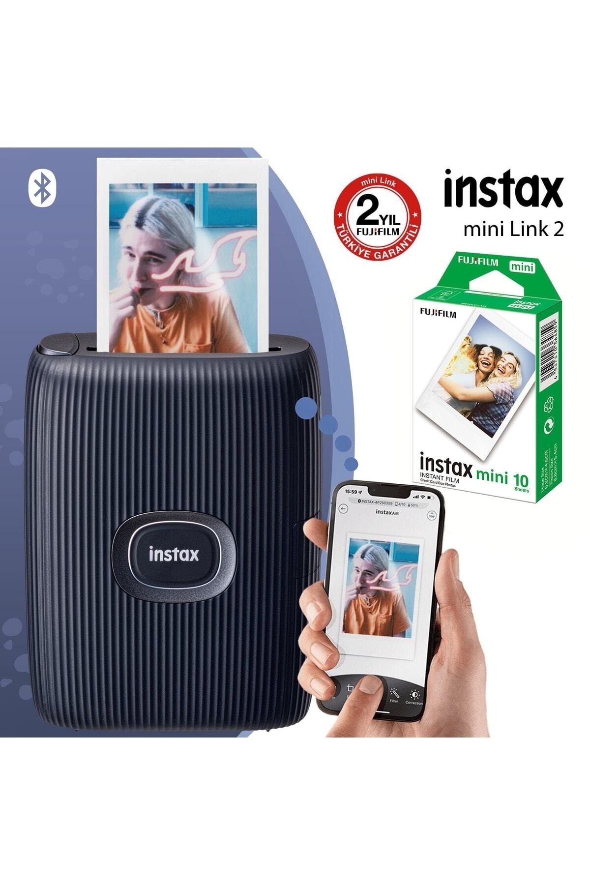 Fujifilm Instax Mini Link 2 Uzay Mavisi Akıllı Telefon Yazıcısı Ve 10'lu Mini Film